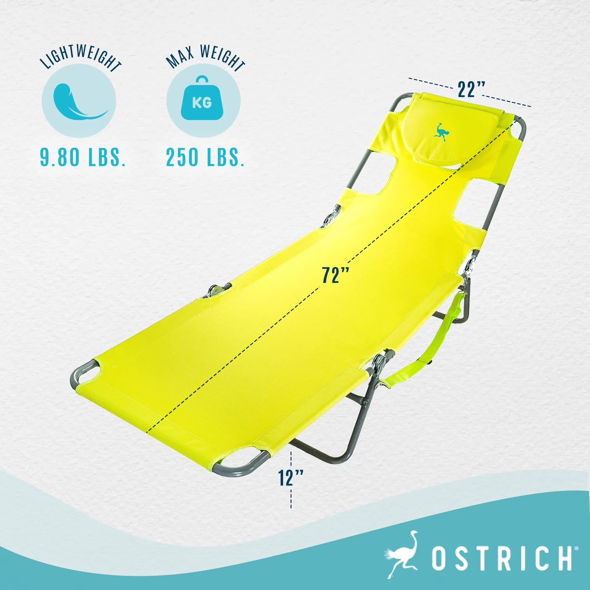 Essential Beach Chair with Folding, Neon Green (2 Pack), Maximum weight capacity: 250 pounds - Neon Green Model 9286E3