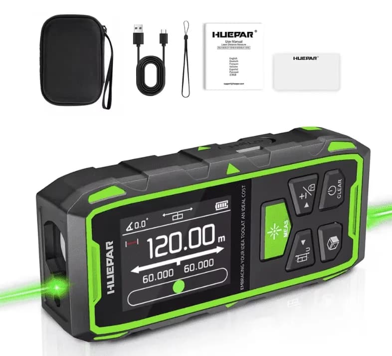 Premium Measuring Layout with Battery, Magnetic, 393Ft Dual Green Laser Distance Measure - Green Abs Model EAAEDA
