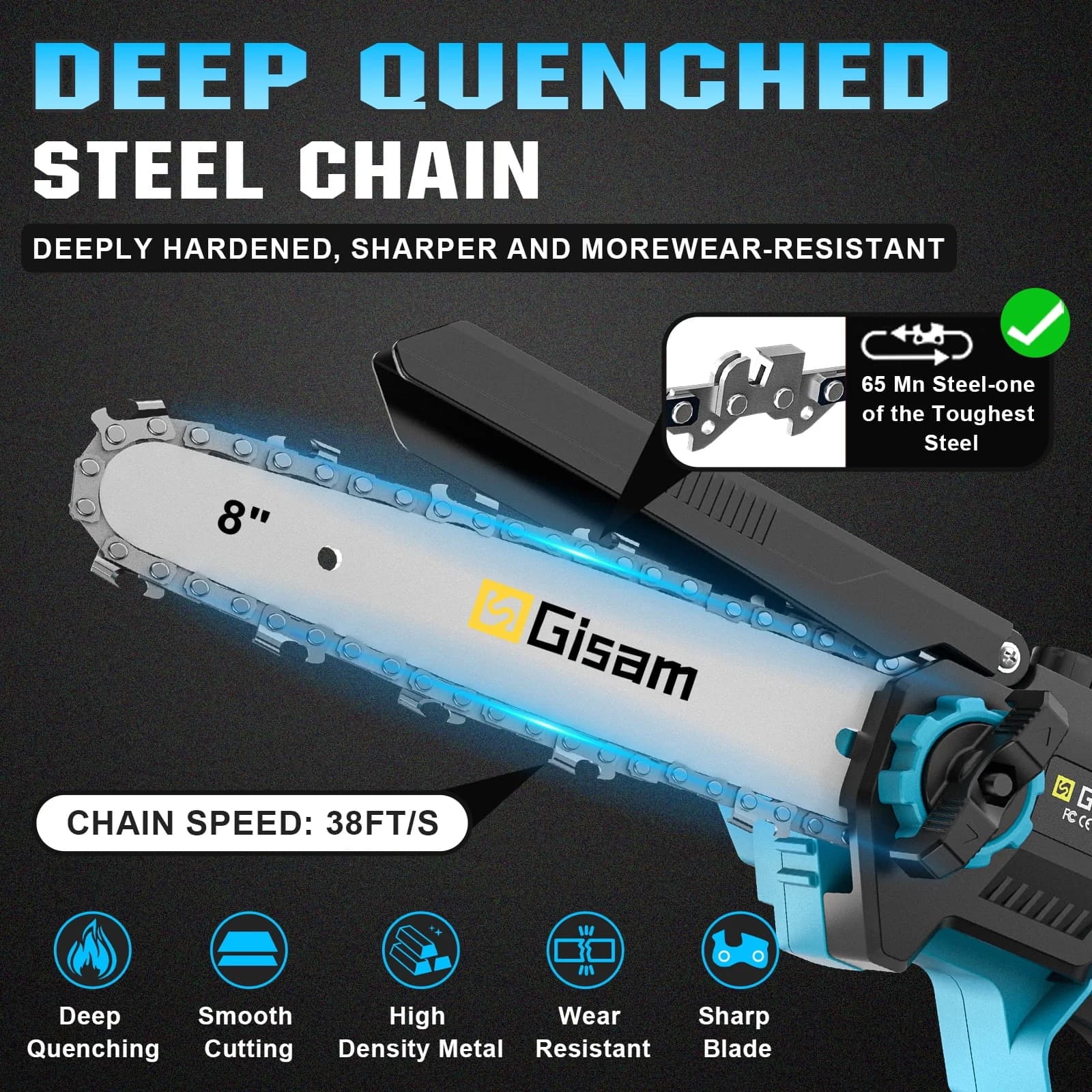 Pole Saw Innovative with Battery, Automatic Chain Oiler, Tool-Less Chain Tensioning - Blue Model 65900B