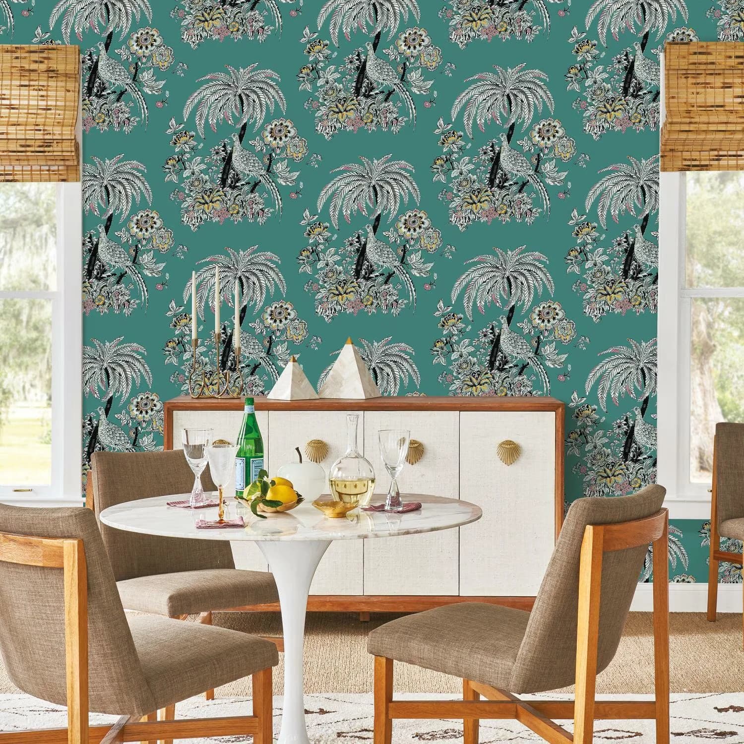 Premium Wallpaper with Removable, Covers 28.29 sq. ft., Tropical Toile Peel and Stick - Green Vinyl Model 712A2E