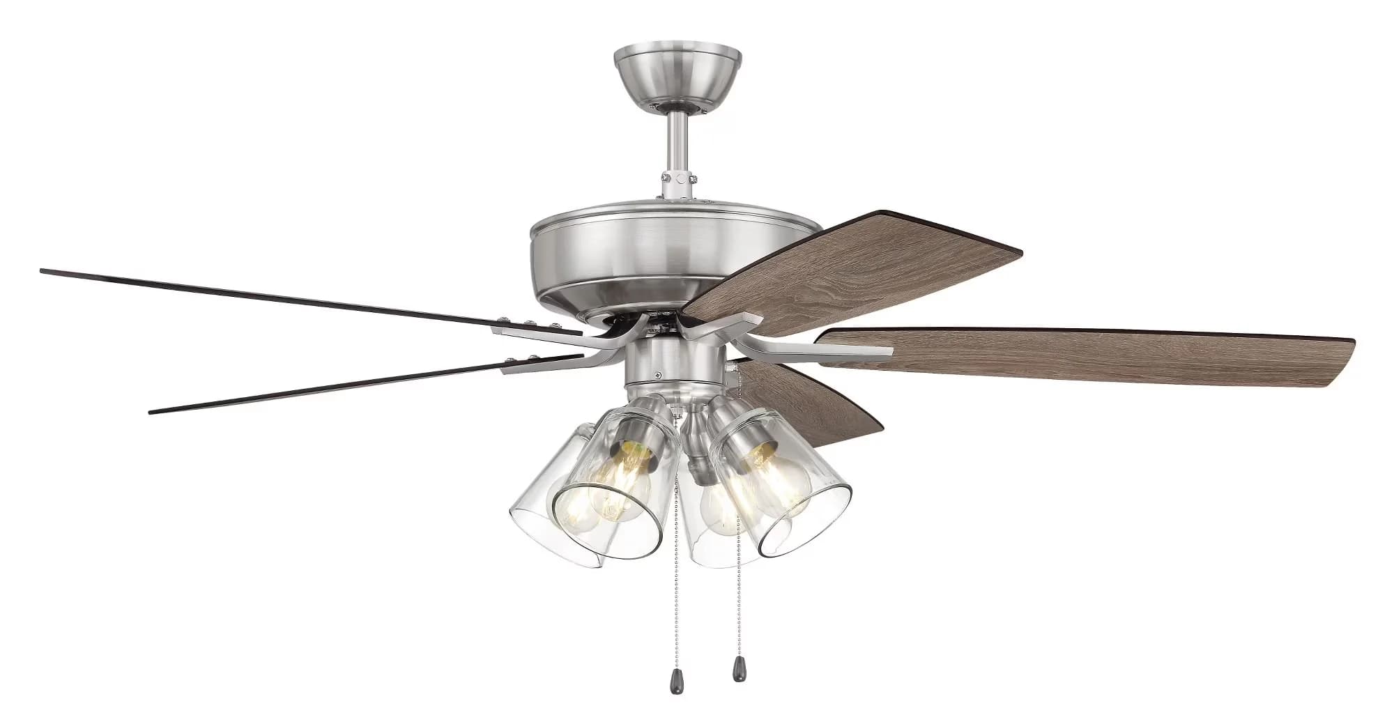 Modern Ceiling Fan with LED, Reversible Blades, Traditional - Glass Silver Model 4CDE73