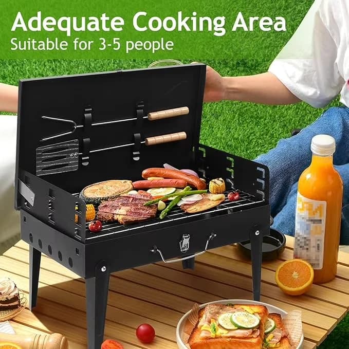 Versatile Charcoal Grill with Foldable, Portable, Outdoor Foldable BBQ - Cast Iron Black for Camping, Picnic Model EB448D