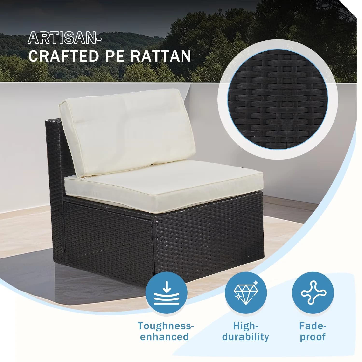 Versatile Outdoor Sofas Sectional with Water-Resistant, Weather-Resistant - Rattan,Stainless Steel White Model 0BCABC