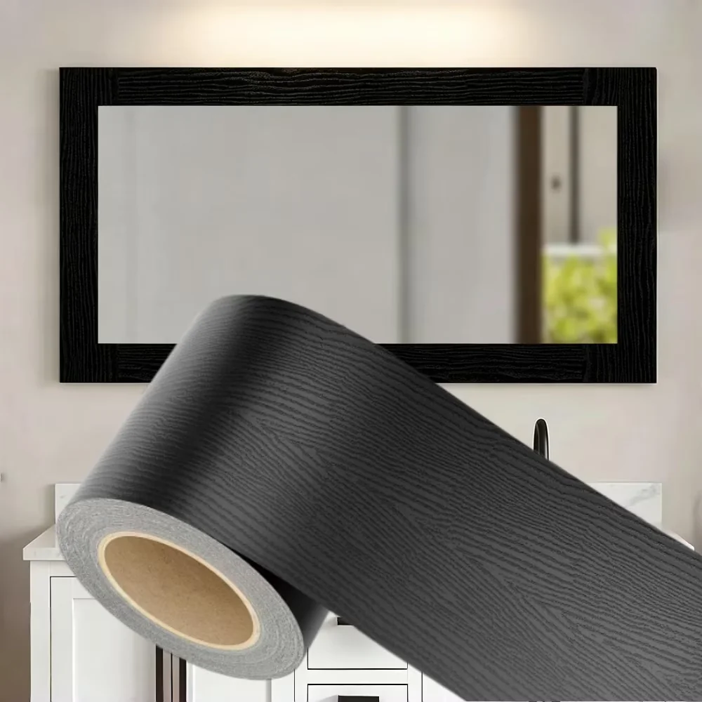 Durable Wallpaper Wall Decals Wall Covering with Flexible, 3.93x32ft, Self Adhesive Mirror Frame Border - Black Plastic Model B96E68