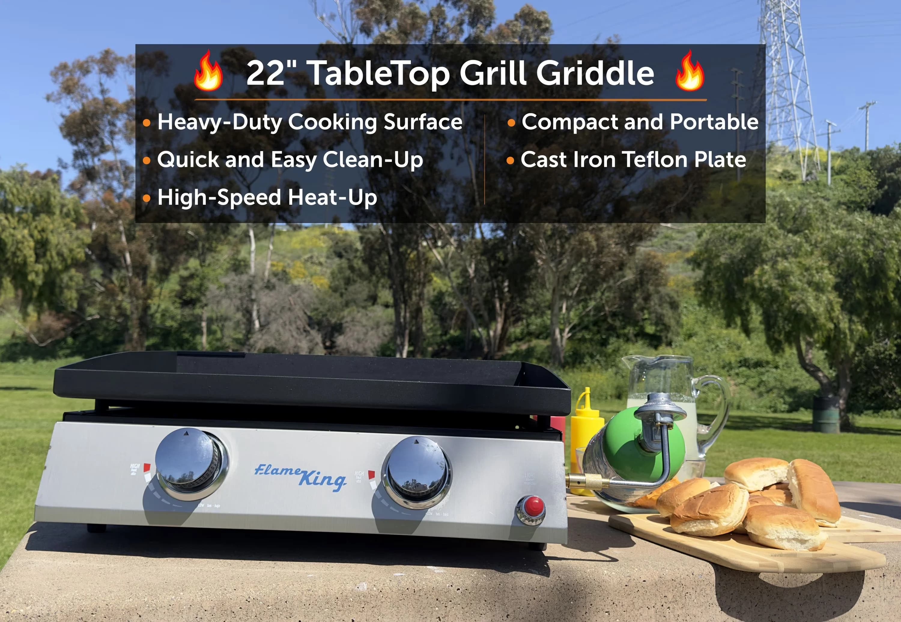 Professional Flat Top Grill with Portable - Cast Iron Black for Outdoor Model 246C79