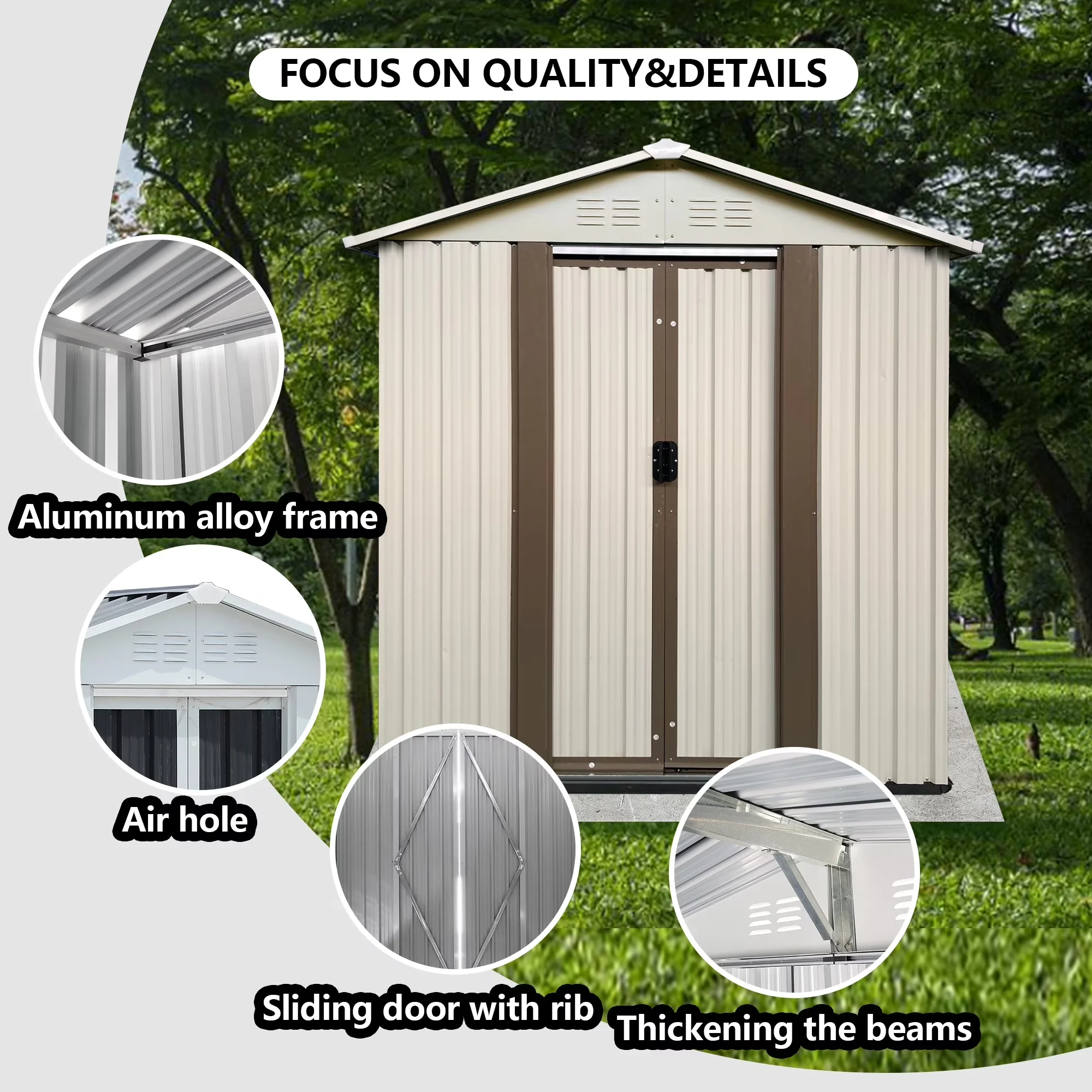 Premium Shed with Uv Resistant, Waterproof, Plastic Sheds, - Aluminium Alloy White Model 9BE486