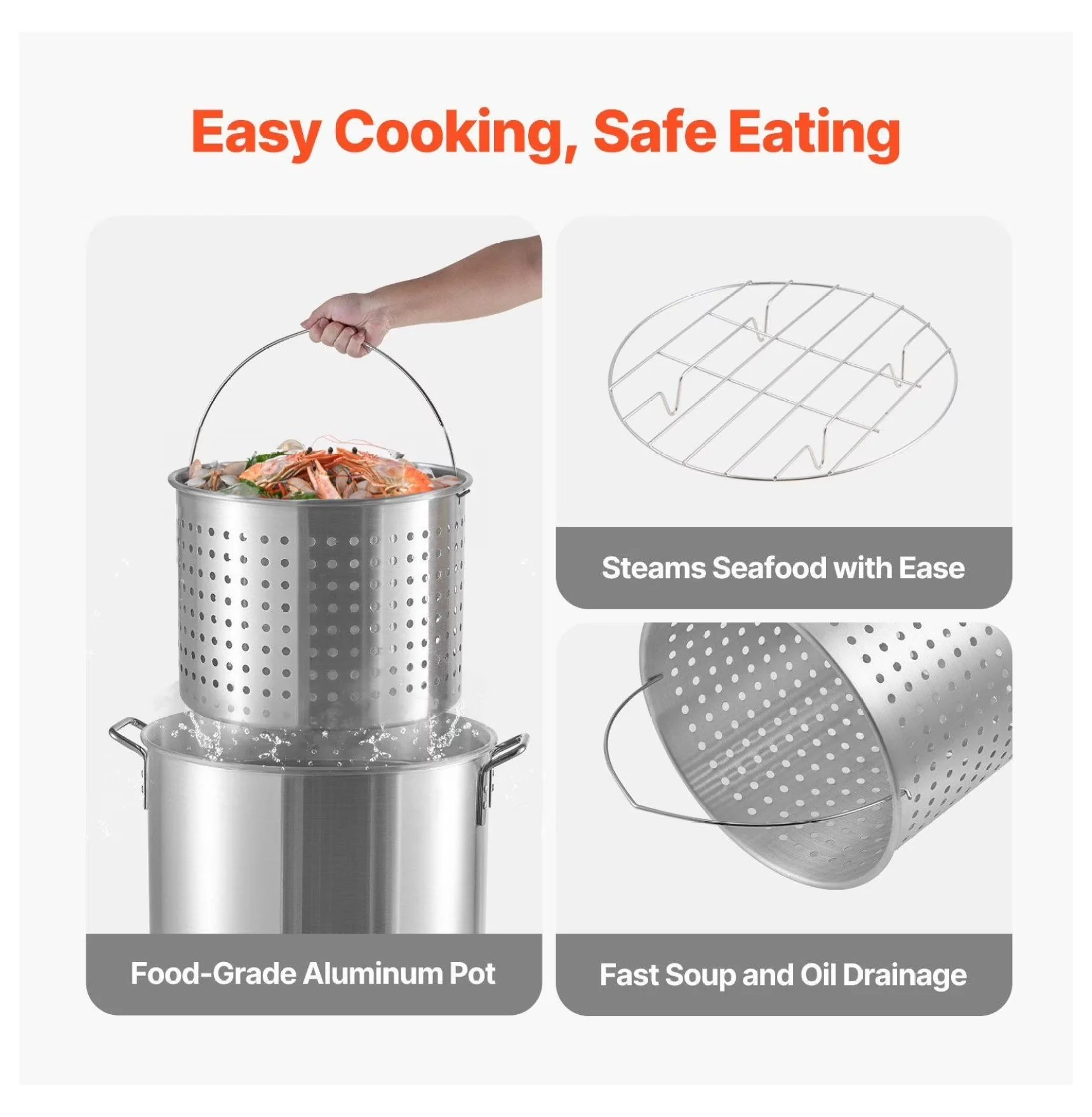 Innovative Outdoor Fryer with 100000 BTU, Burner & Strainer, 60 Qt Seafood Boil Kit - Multicolor Aluminum Model 44E824