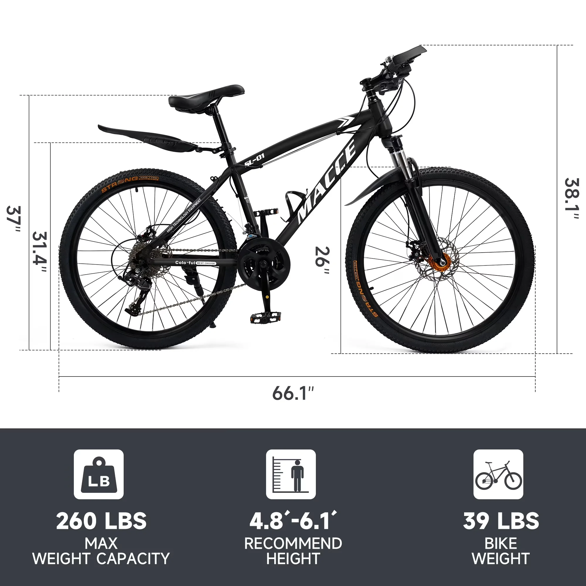Mountain Bike Classic with Adjustable Seat Height, Adjustable Speed, 26/27.5 inch Hardtail - Black Model E236F5
