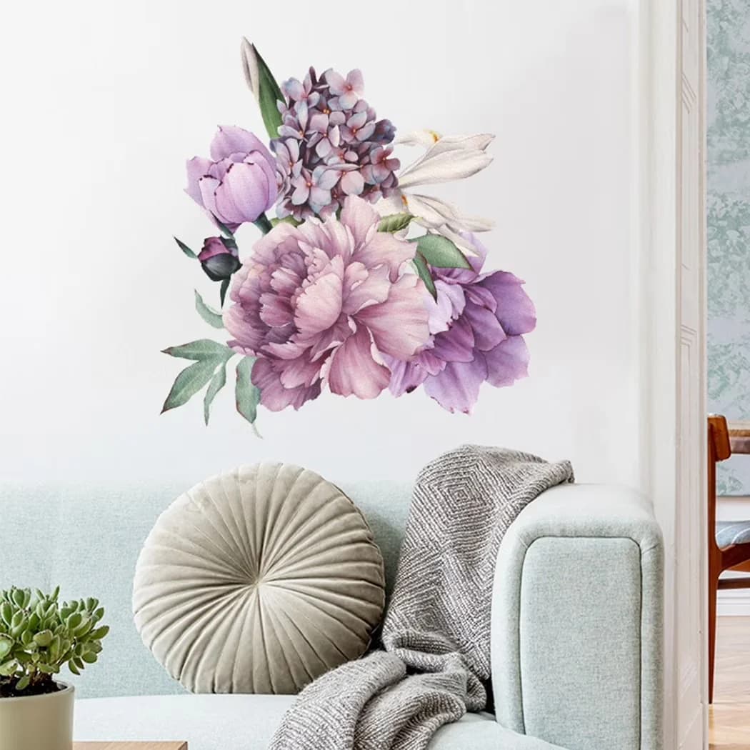 Wallpaper Wall Decals Wall Covering Professional with Peony flower painting wall sticker. - Pvc Purple Model 55BA44