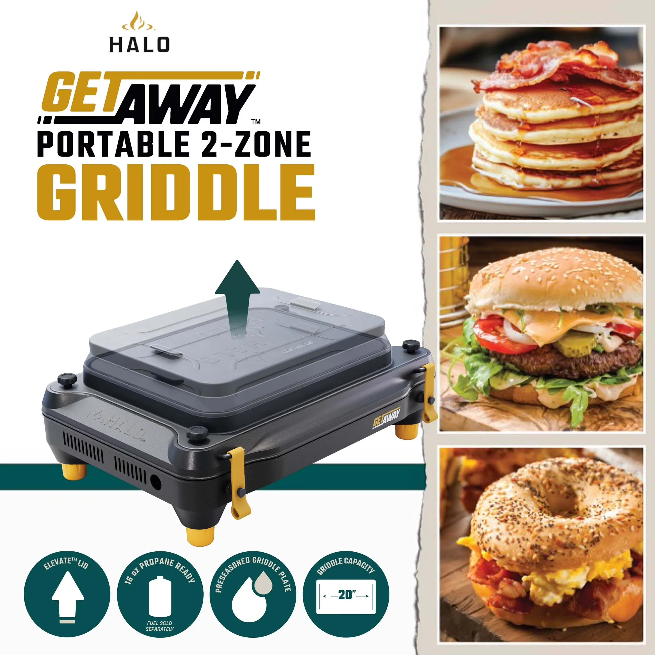 Reliable Flat Top Grill with Portable, Getaway 2-Zone Portable Griddle - Aluminum Model 0B313B