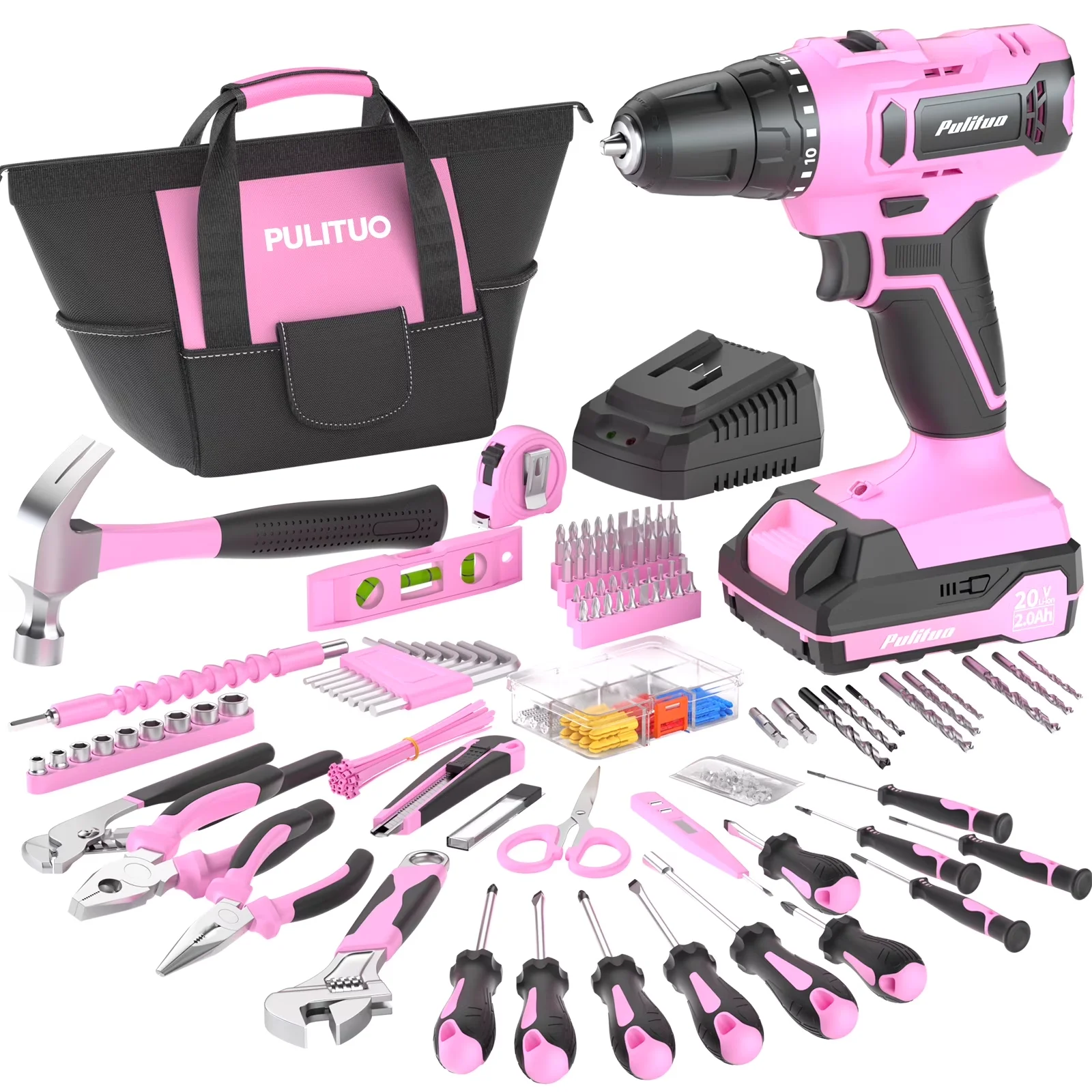 Durable Drills Driver with Battery, LED, 20V - Pink for Multiple Applications Model 11D818