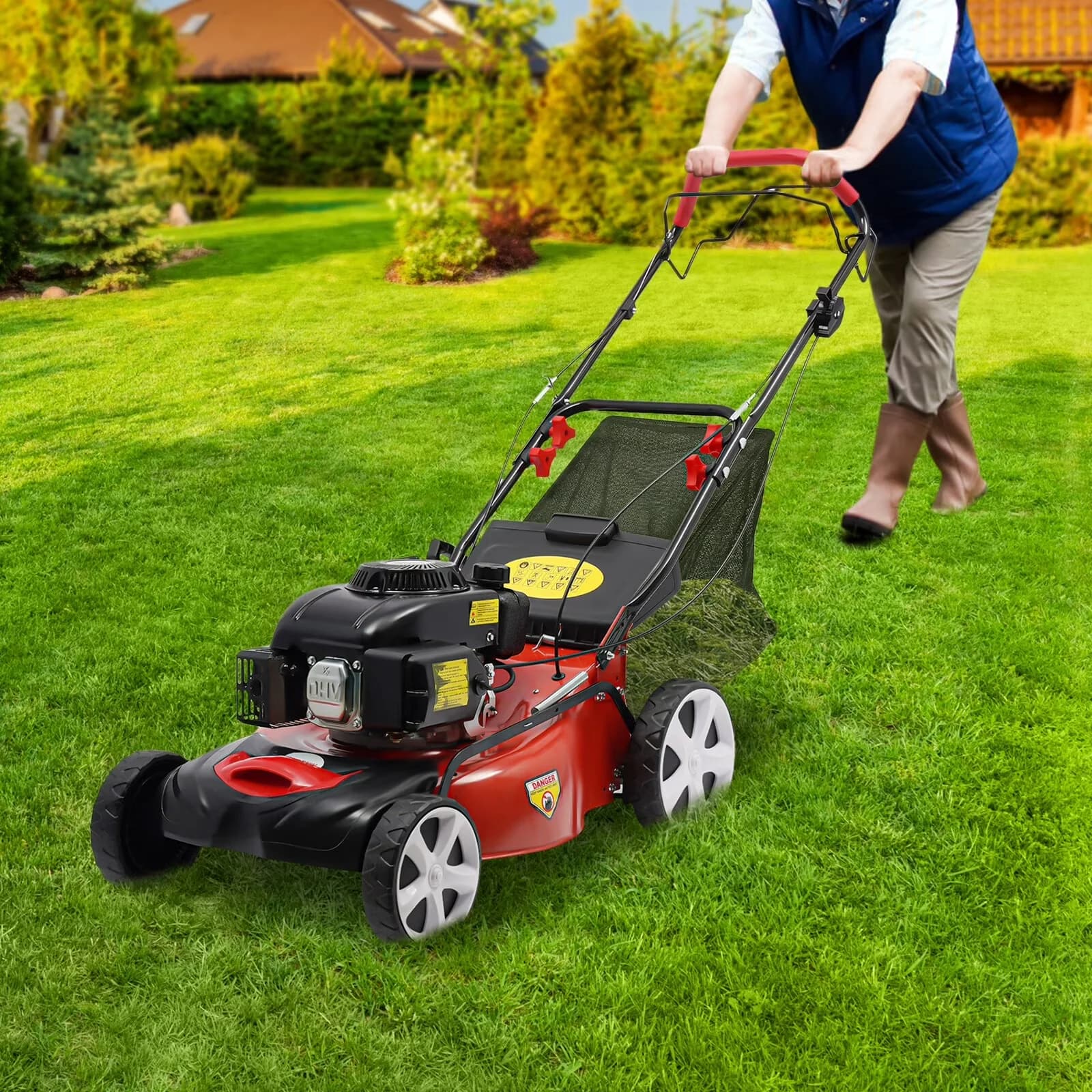 Push Mower Compact with Adjustable Cutting Height, Self-Propelled Gas Lawn 5HP 140CC - Red Model 494C23