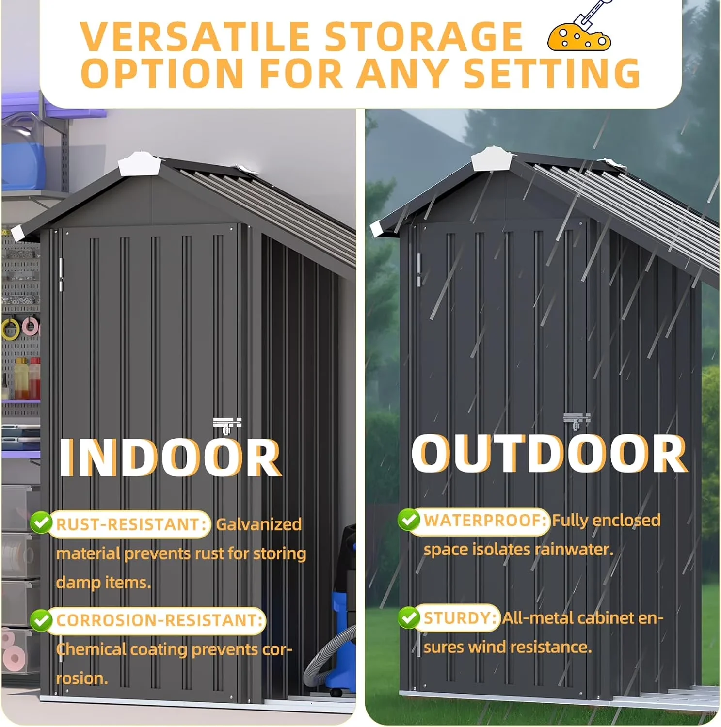 Quality Shed with Water-Resistant, Outdoor Storage Cabinet, Metal Storage Organizer - Dark Gray Metal for Garden, Patio Model 2C9FF7