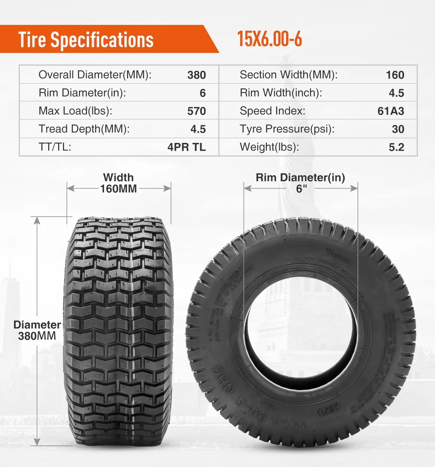 Versatile Lawn Mower Tire for Garden - 00-6 - Reliable Performance Model 424F47