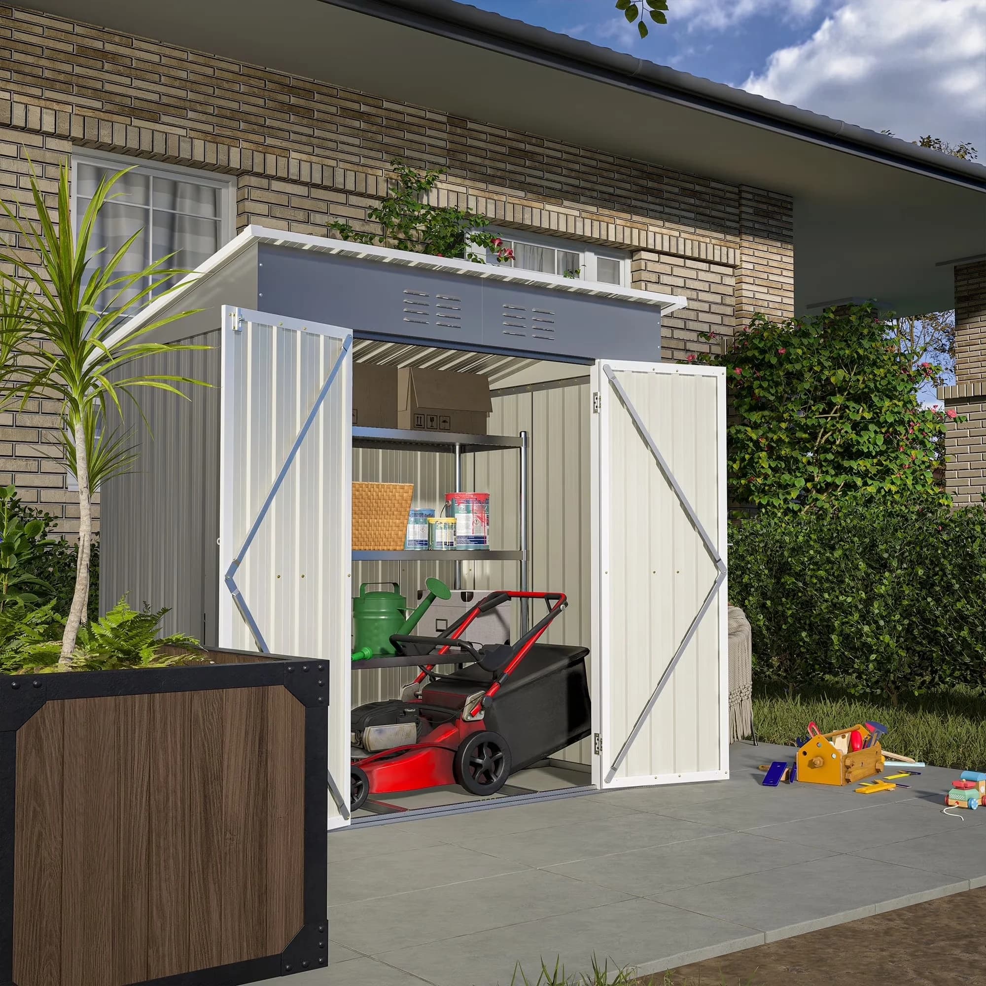 Stylish Shed with Rust Resistant, Rot Resistant, 6x4 FT Outdoor Metal Storage - Metal Gray Model CF6630