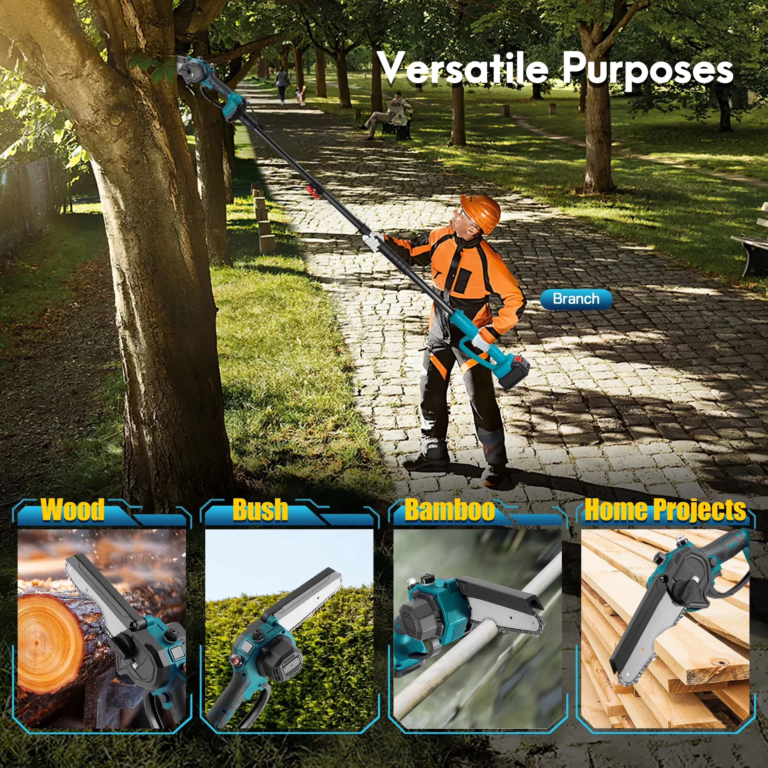 Reliable Pole Saw with Battery, Telescoping, 2-in-1 Cordless & 6" Mini Chainsaw - Model C6AC05