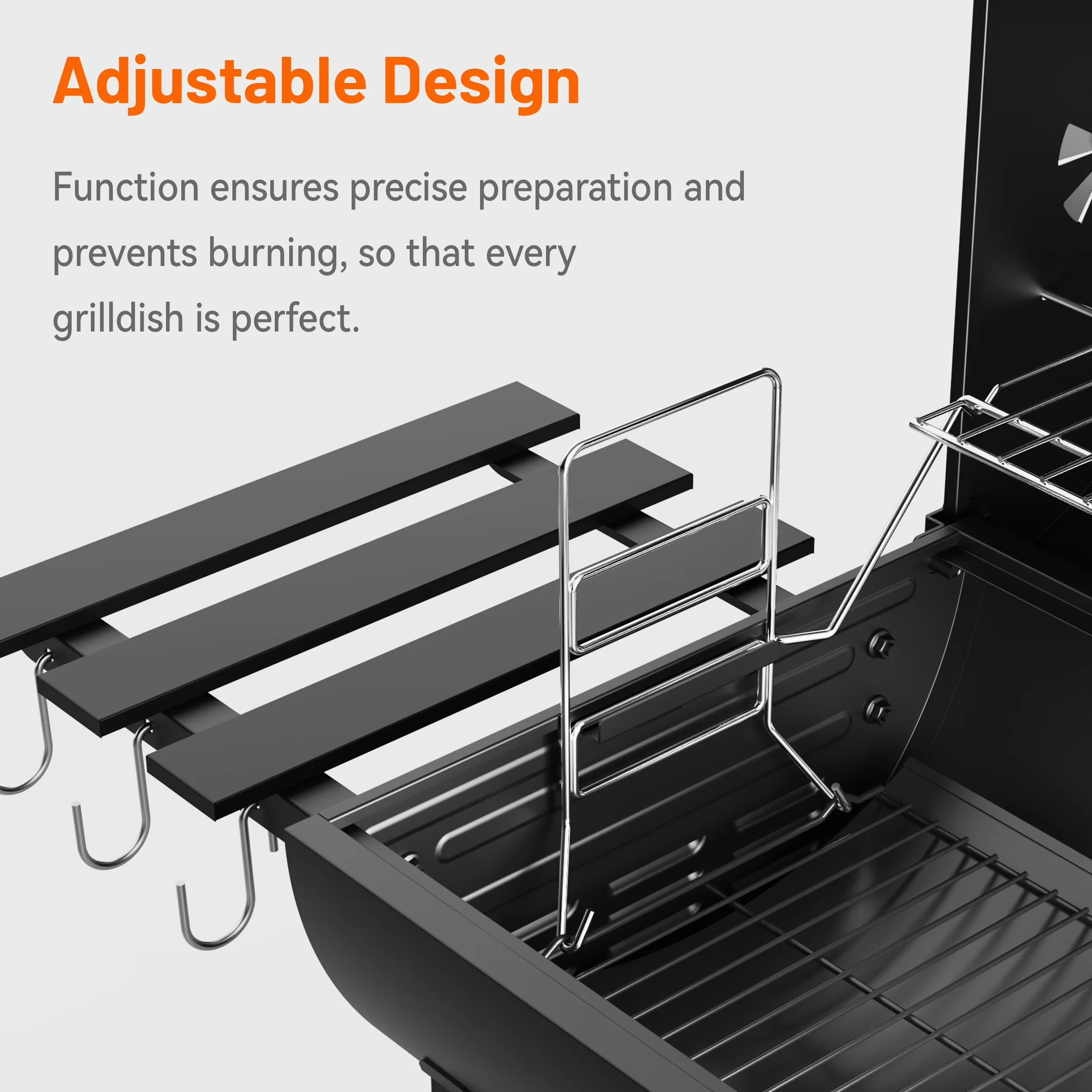 Classic Charcoal Grill with Removable Ash Catcher, Adjustable Air Vents, Adjustable Charcoal Tray - Black Metal, Stainless Steel Model 0BA105
