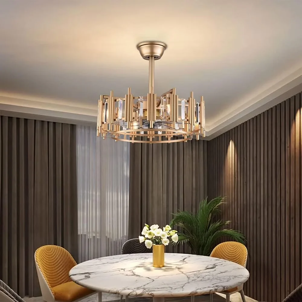Sleek Ceiling Fan with LED, Remote Controlled, Light - Gold Metal E27 - Residential Grade Model ADF6C4