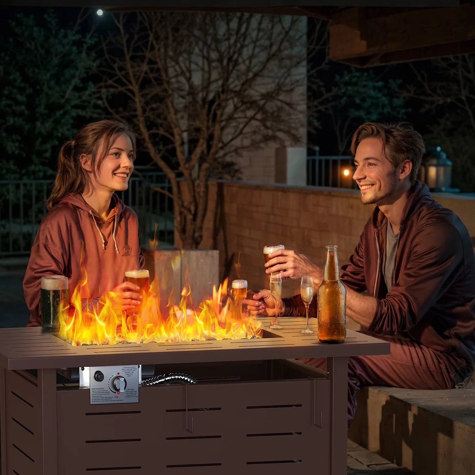 Sleek Outdoor Heating with 50000 BTU, Smokeless, 42" Propane Fire Pit Table - Steel Brown for Patio Model BF2BC0