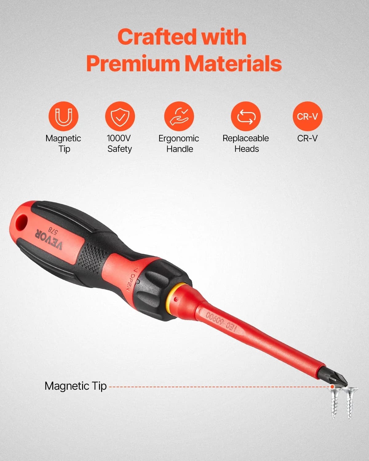Sleek Hand Tool Set with Magnetic, Insulated Screwdriver, Magnetic Phillips Slotted Pozi Torx Tips - Cr-V Multicolor Model 04DACA