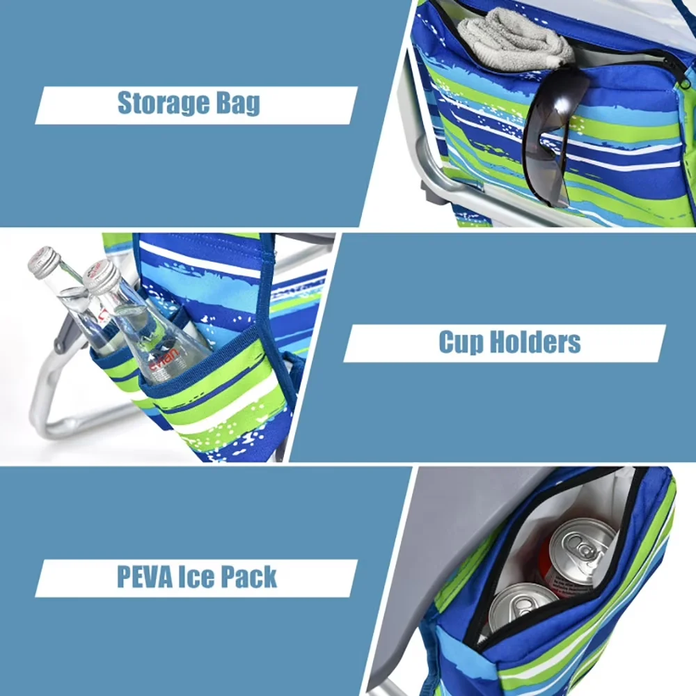 Professional Beach Chair with Folding, Adjustable, 2-Pack Folding Backpack - Blue Model A2B9F8