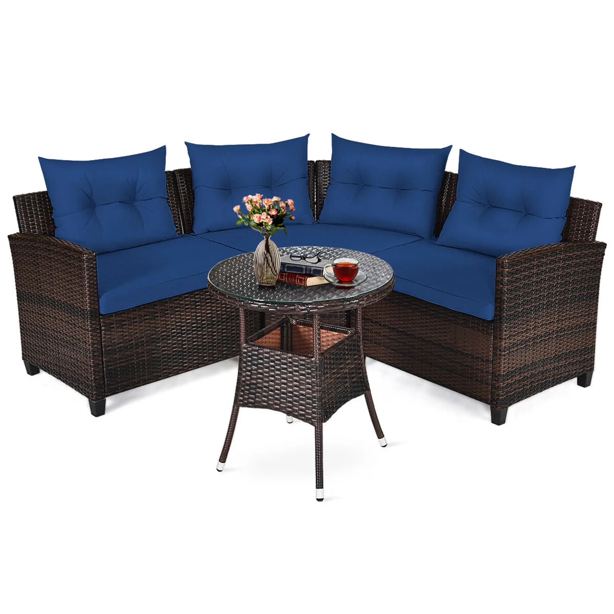 Essential Outdoor Sofas Sectional with Modern, Removable Cushion Cover - Blue Rattan Model E75EF6