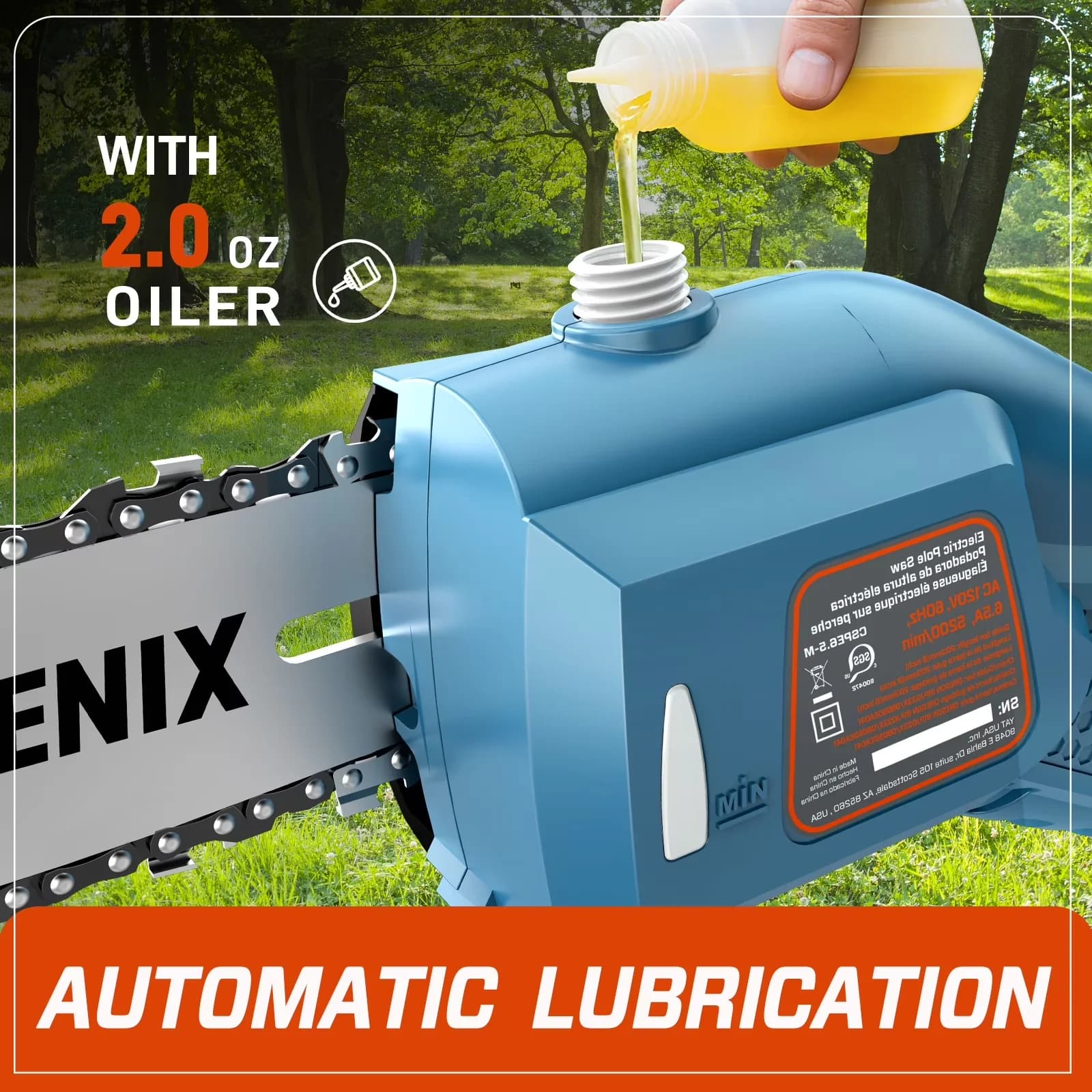 Innovative Pole Saw with 120V, Automatic Chain Oiler, 120V Corded Electric - Blue Model D90FA2