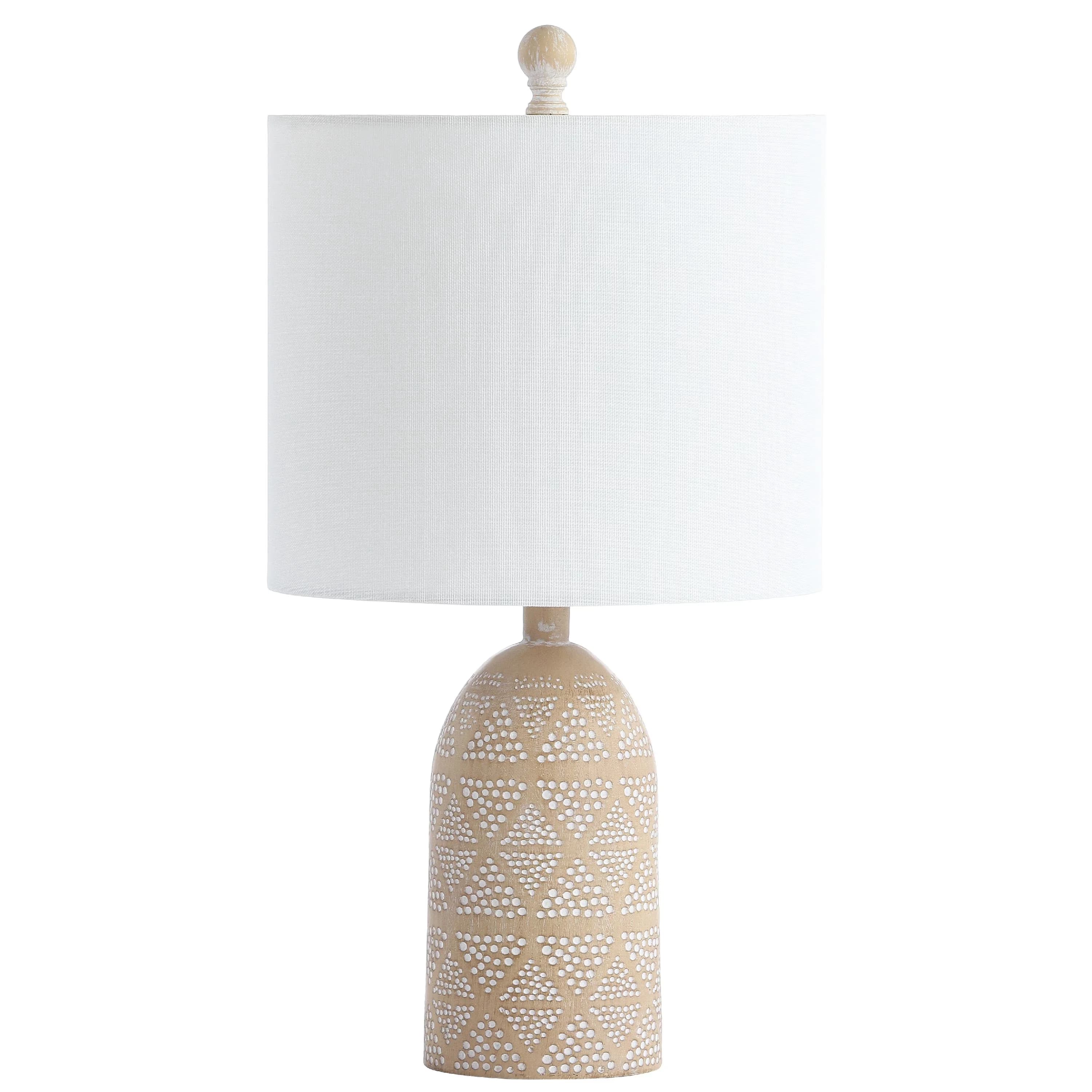 Stylish Table Lamp with LED, Energy Efficient, Nava Polka Dot Engraved 18.5 in. H - Brown Resin Model C984DA
