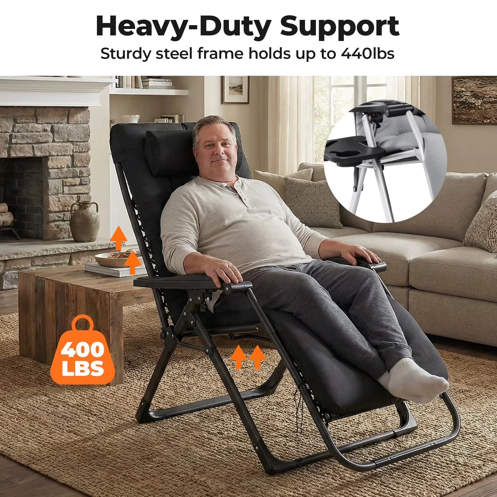 Patio Chair Modern with Modern, Contemporary, Portable Zero Gravity - Metal Black Model 55D070