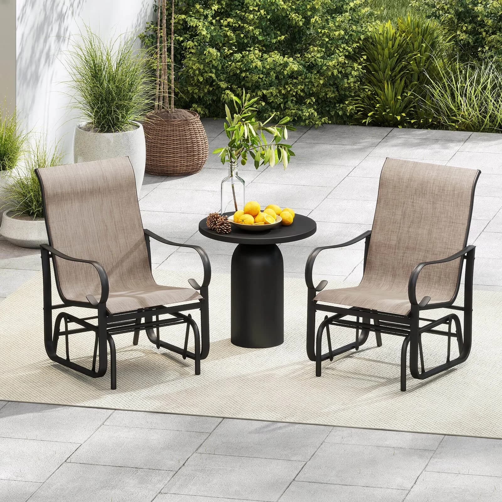 Versatile Patio Chair with High Backrest Mesh Fabric Metal Frame, Outdoor Glider Chairs Set of 2 - Fabric, Metal Brown Model 268E02