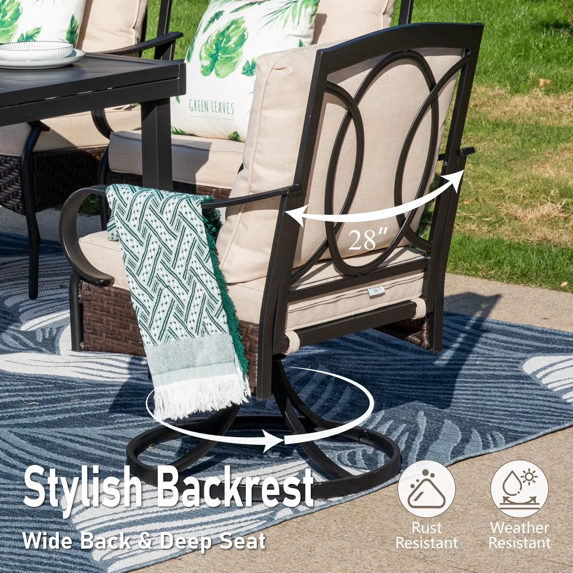 Sleek Patio Dining Set with Weatherproof, Black & Beige - Black Polyester, Pe Rattan, Metal, Pp Cotton, Steel, Sponge Model 7B5B28