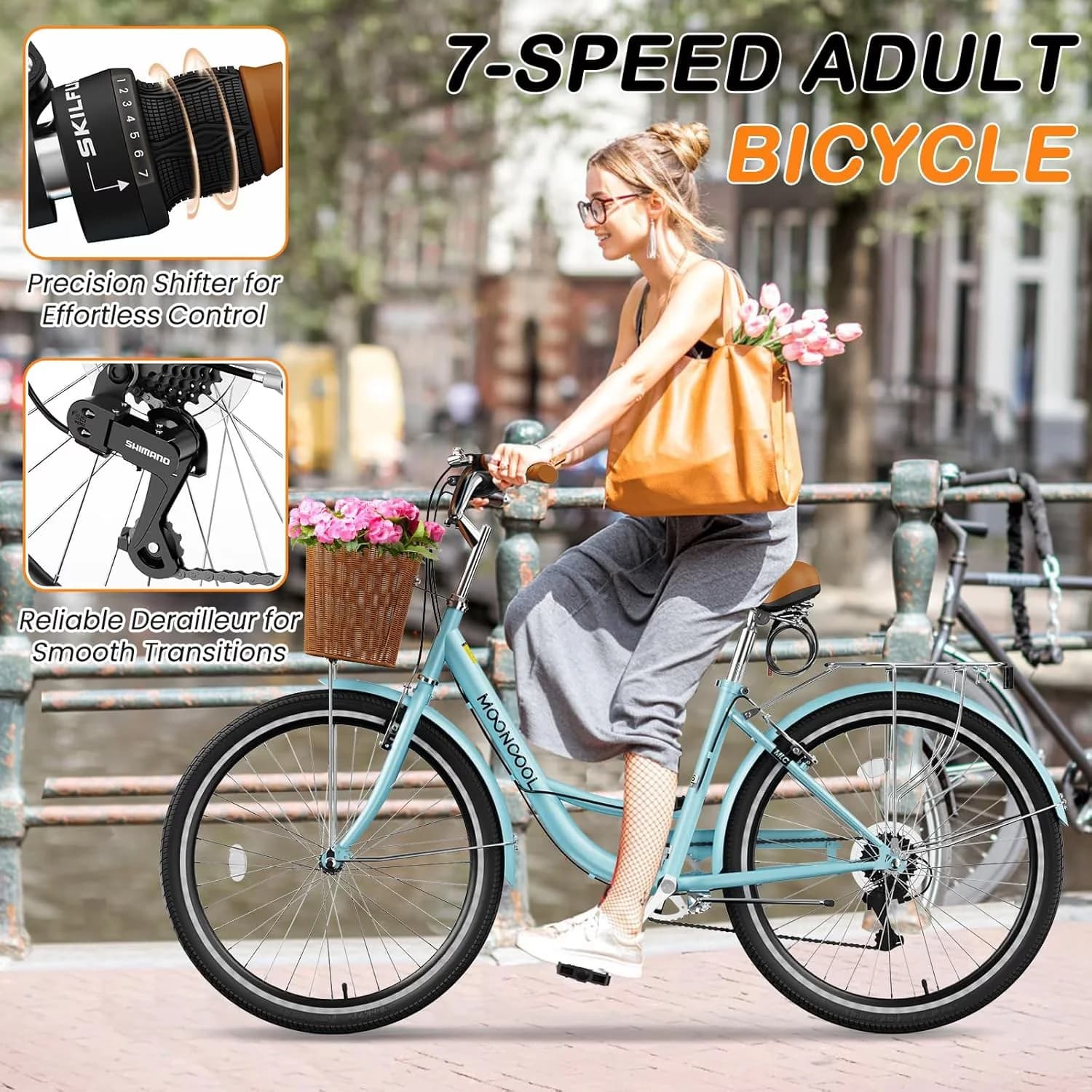 Cruiser Bike Professional with Adjustable Height, 7 Speed Beach - Blue Model 80C441