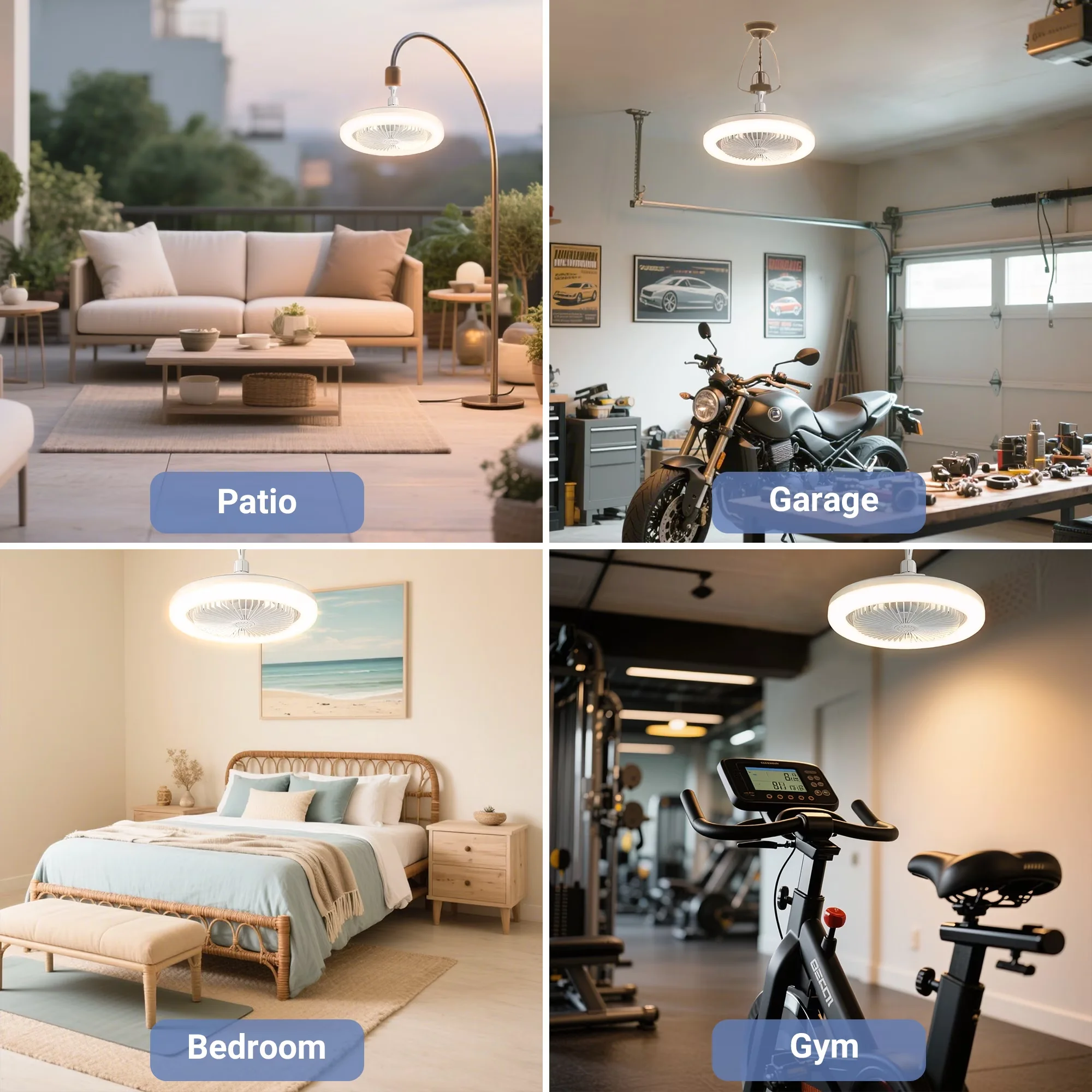 Innovative Ceiling Fan with LED, Remote Controlled - White for Garage, Bathroom Model 0E9D9D