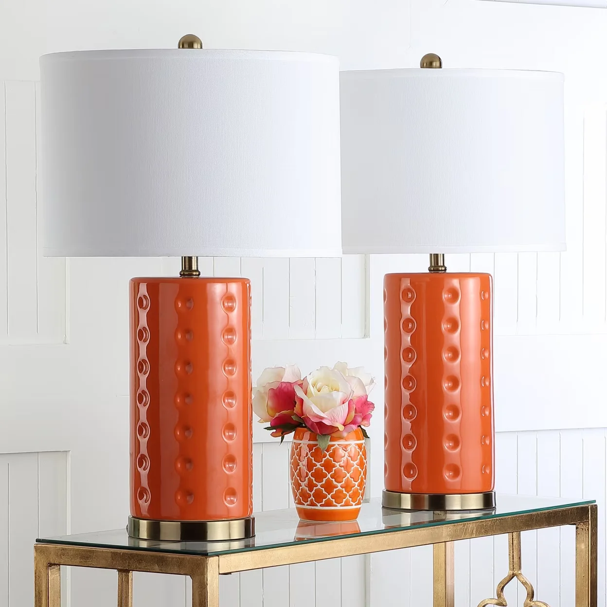 Versatile Table Lamp with Transitional, Contemporary, Set of 2 - Orange Ceramic Model 198F17