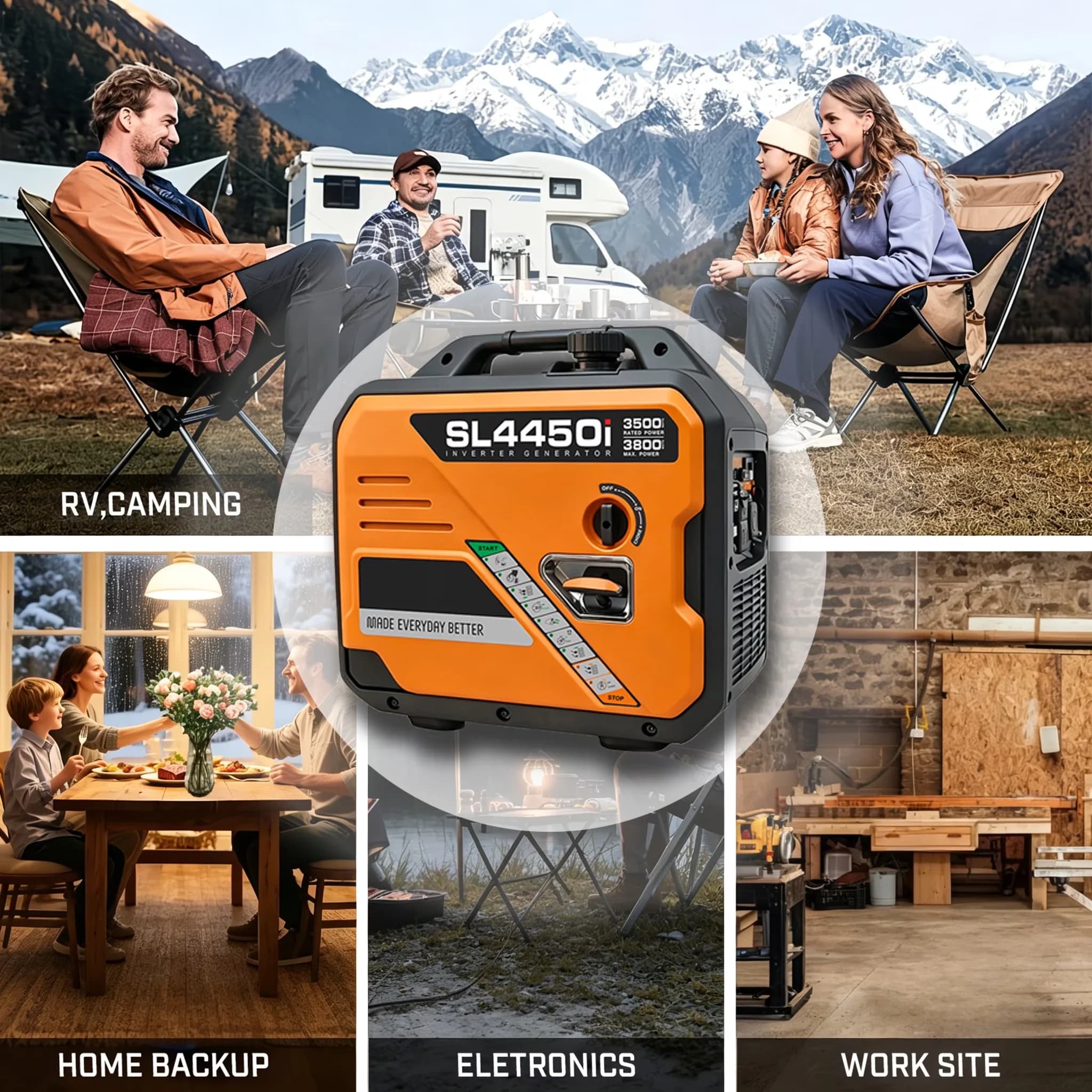 Generator Modern with 3500W, Usb Port, Low Oil Shutdown for Home, Outdoor - Model BE07F9