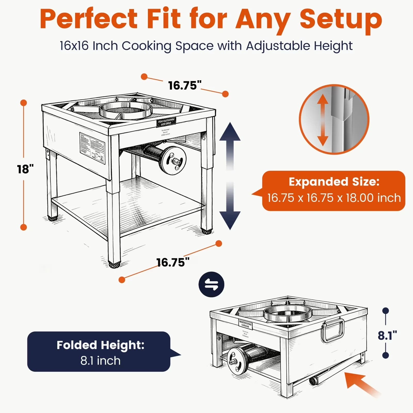 Outdoor Fryer Stylish with 200000 BTU, Propane Burner Foldable Legs - Silver Stainless Steel for Outdoor, Large Model 9001A4