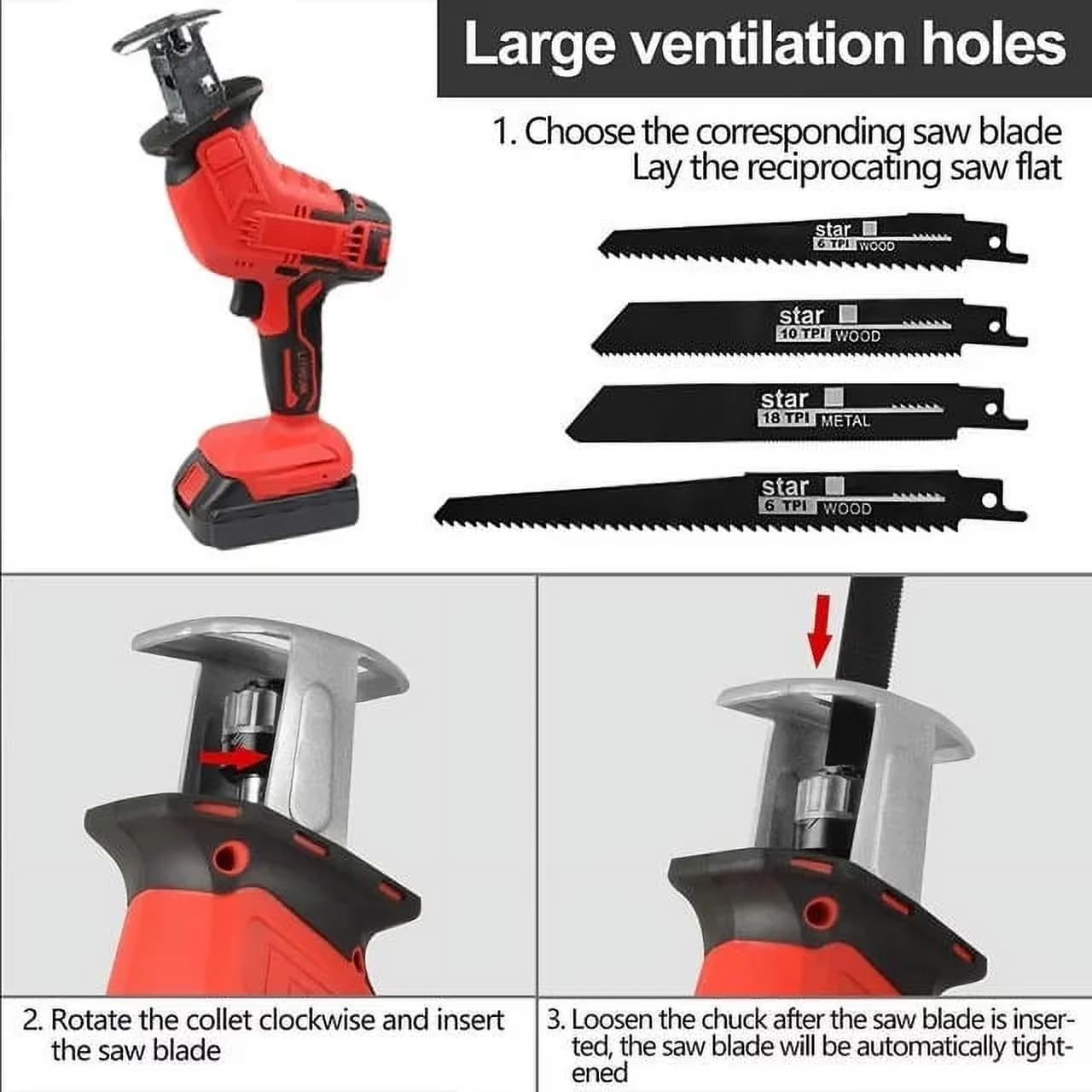 Power Saw Premium with Battery, 21V, 21V Cordless Reciprocating for Multiple Applications - Model A6AE5E