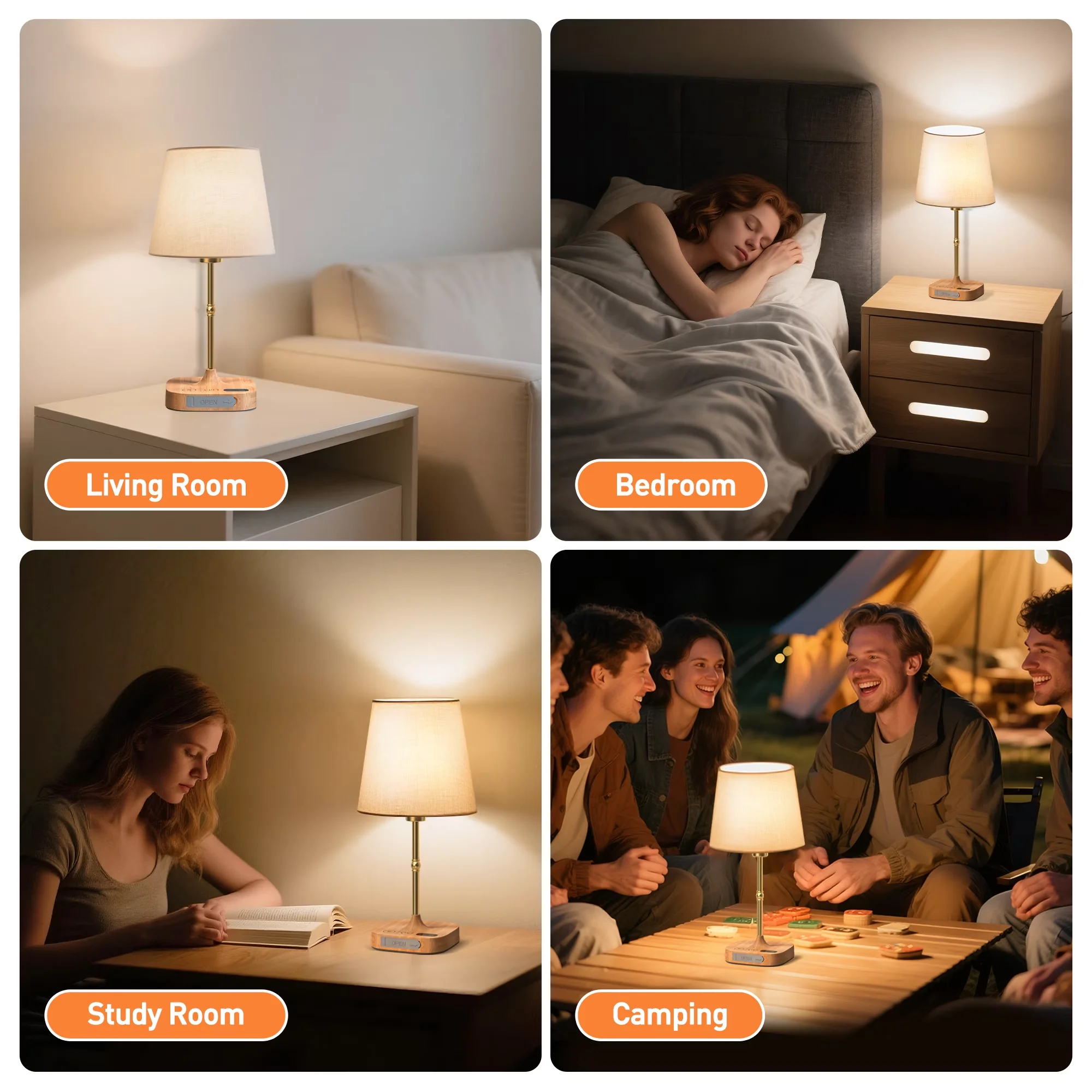 Lamp Reliable with LED, Touch Sensor - Brown Fabric+Aluminum Alloy Tube+Abs Model 4E499F