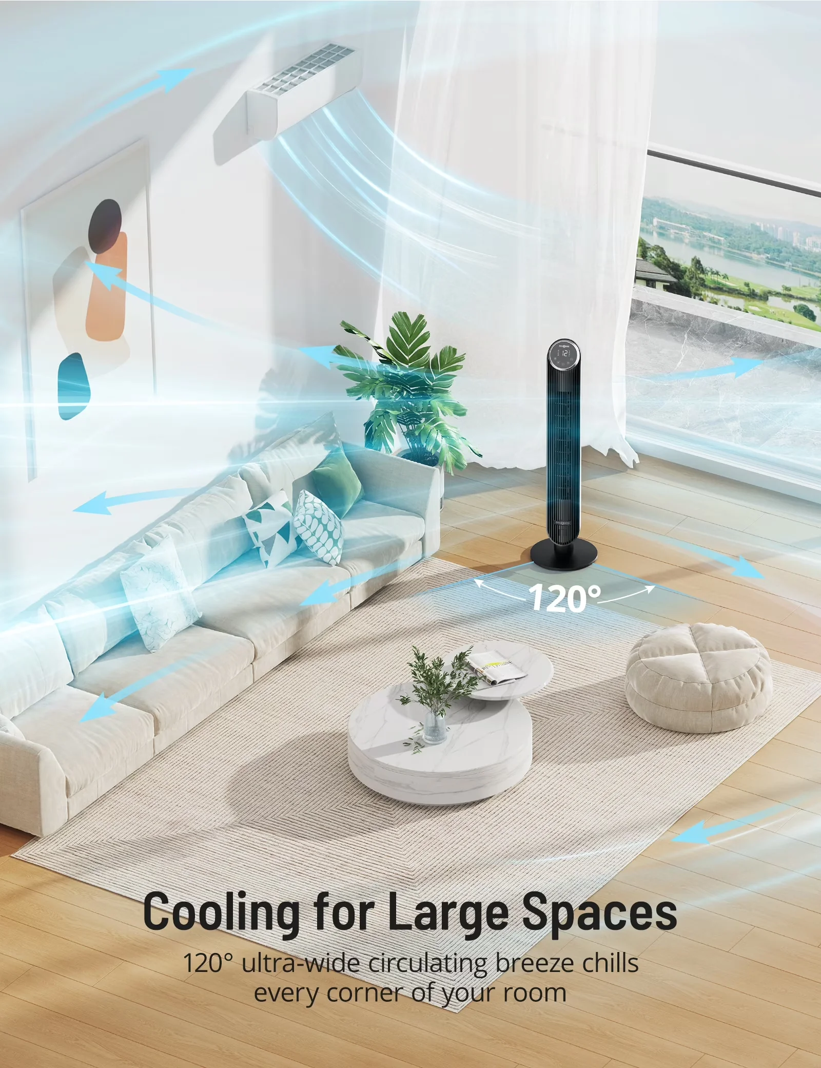 Durable Fans In Cooling with Led Display, Oscillating, Remote Controlled - Black for Bedroom, Home Model 6BD230