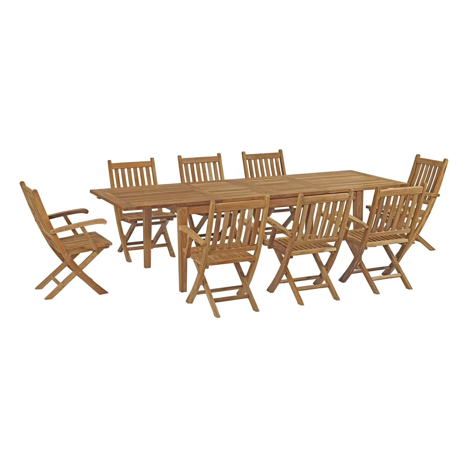 Sleek Patio Dining Set with Material: Solid teak wood, Marina 9-Piece Wood Outdoor, Collapsable middle leaves - Off-White Wood Model 1BFCDB