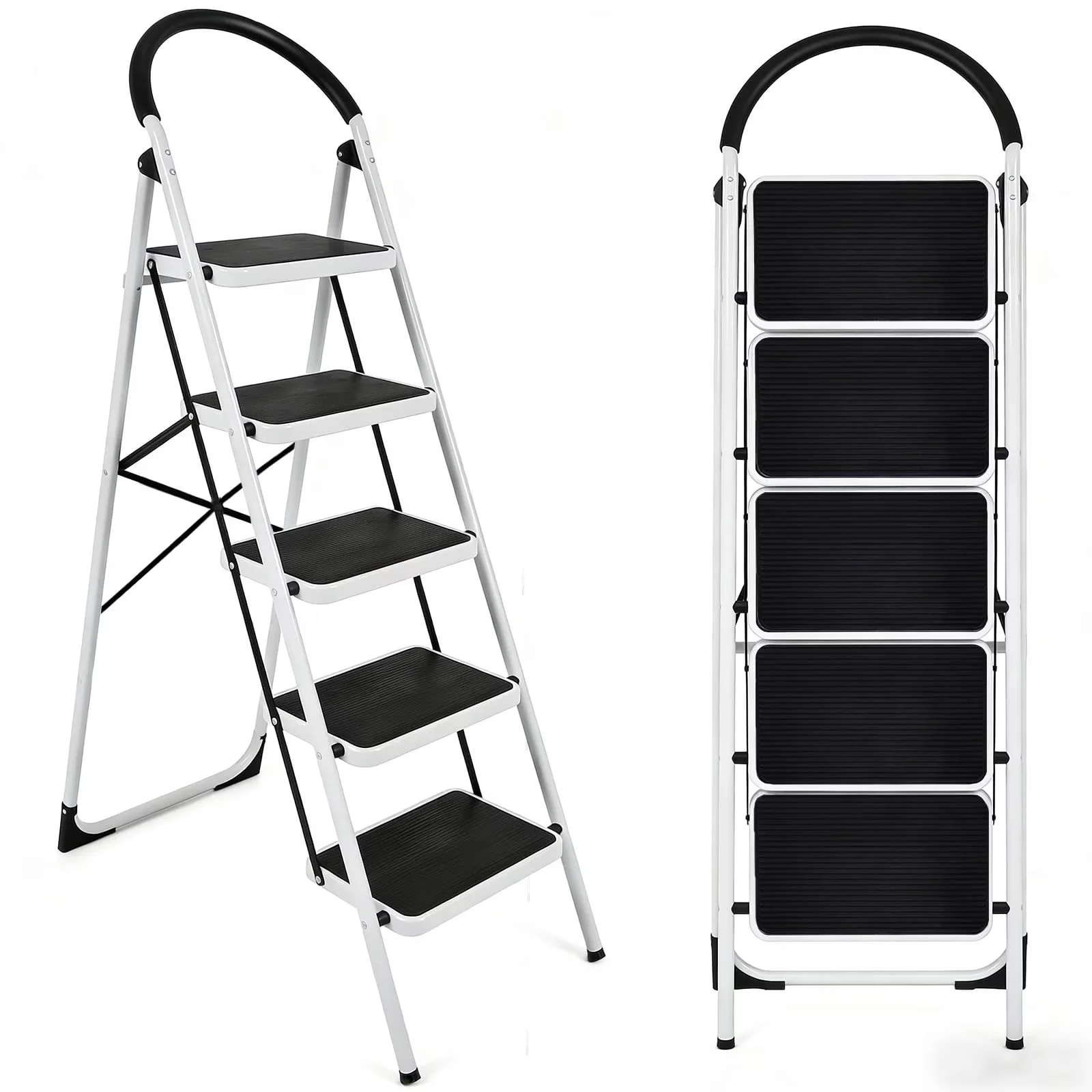 Ladders And Step Stool Modern with Anti-Slip, Foldable, 5 Ladder - Metal White Model D4902A