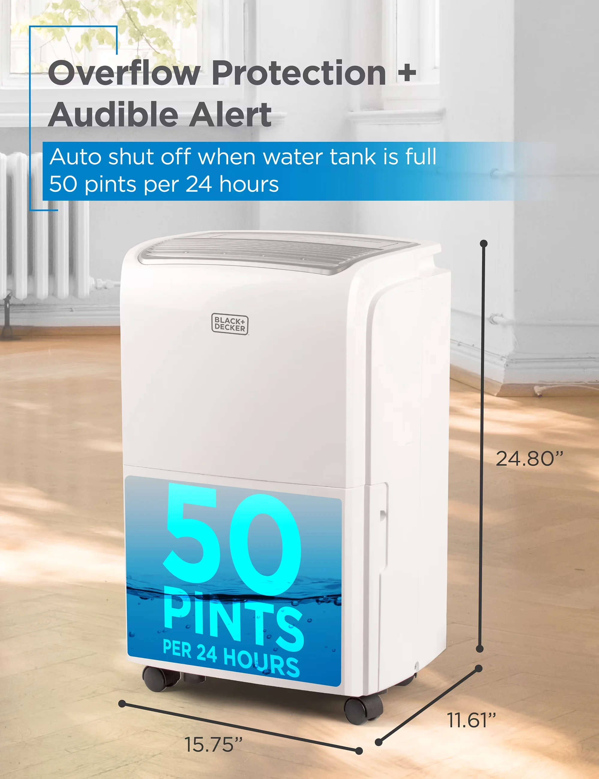 Dehumidifier Quality with Energy Efficient, Built-in Pump, 50 pt 4500 Sq Ft Whole House in White - Model ECE4D1