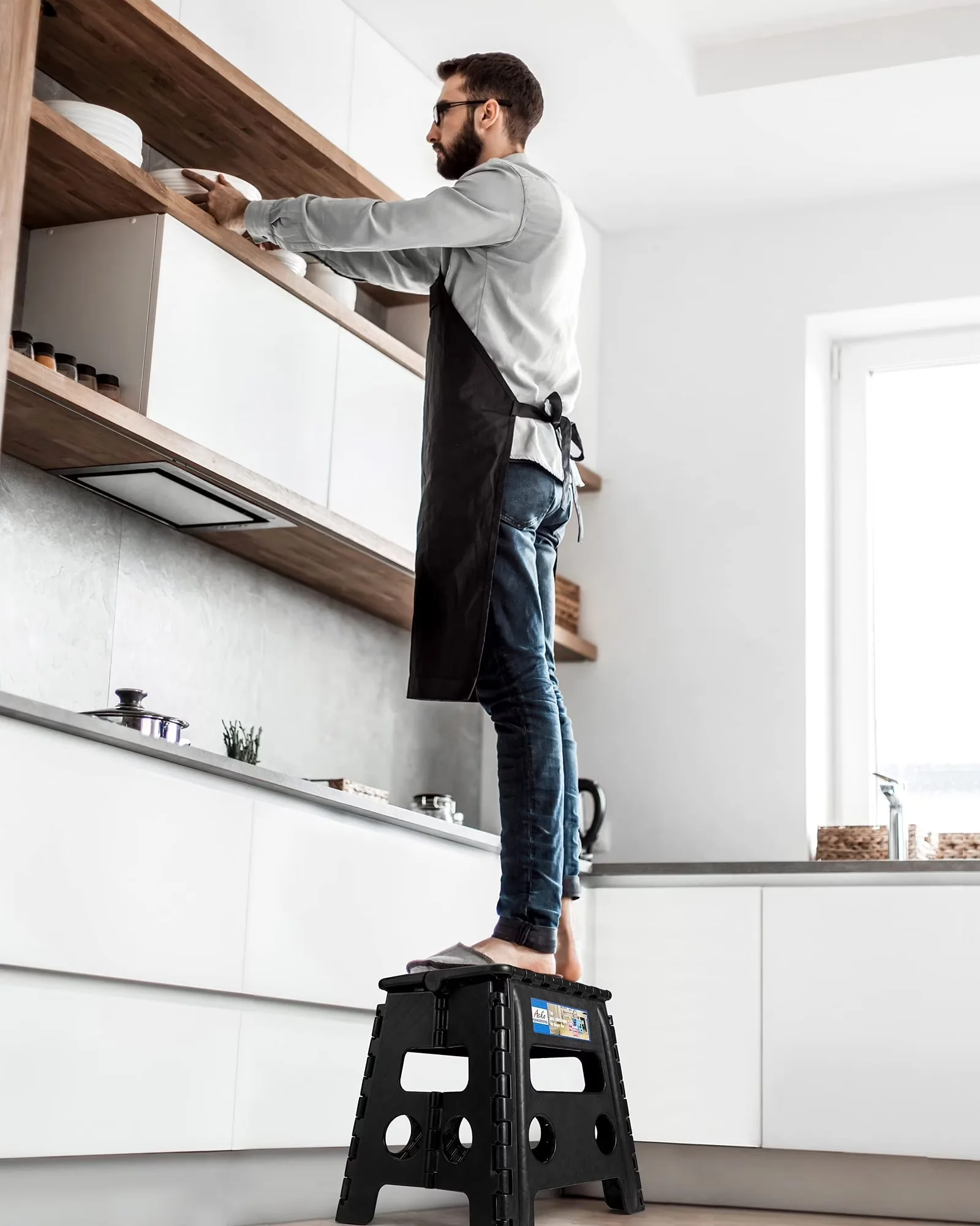 Premium Ladders And Step Stool with Foldable, Folding 13'' Tall Plastic Stools, Non-Slip Surface - Black Plastic Model C0BE7C
