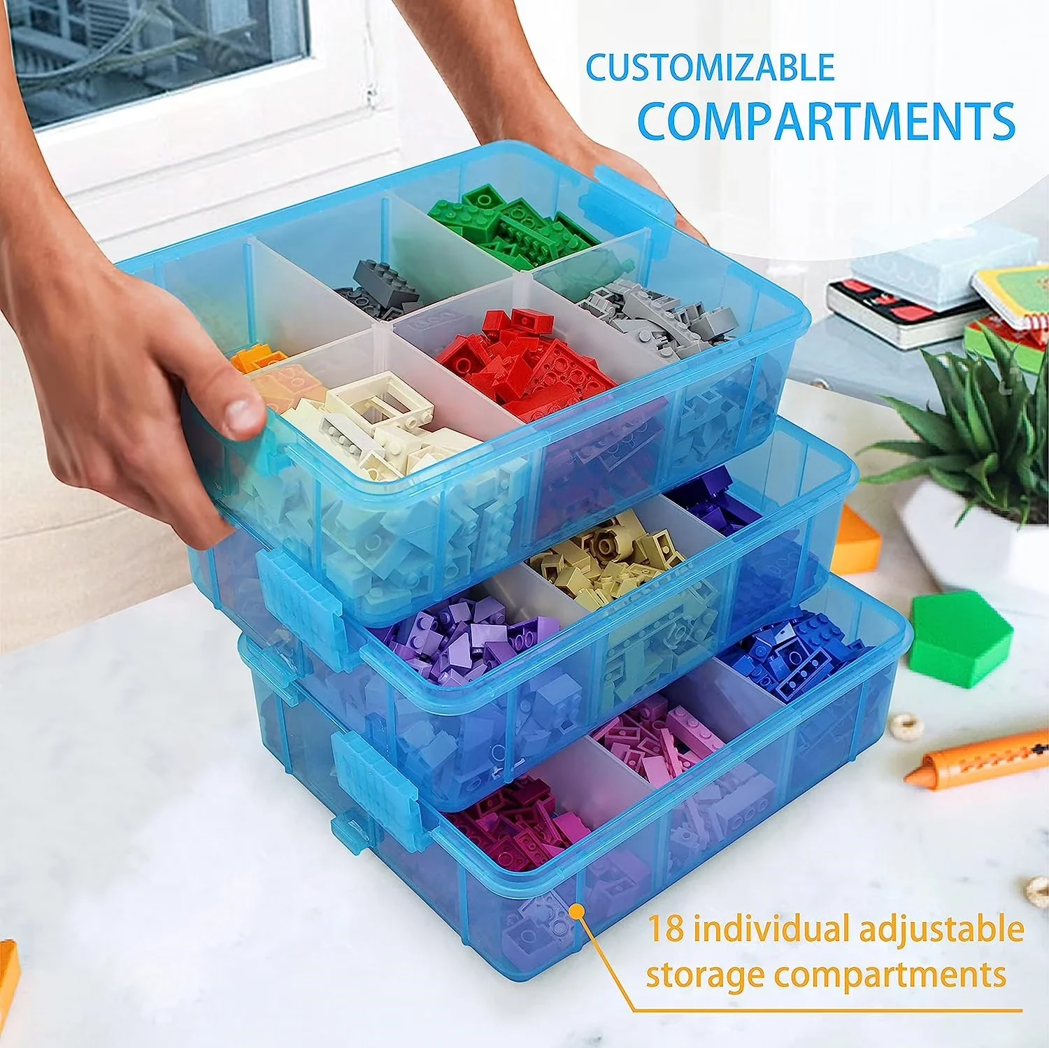 Durable Garage Storage Supply with Stackable, Blue, Stackable Toys Organizer Case Compatible - Blue Plastic Model F35849