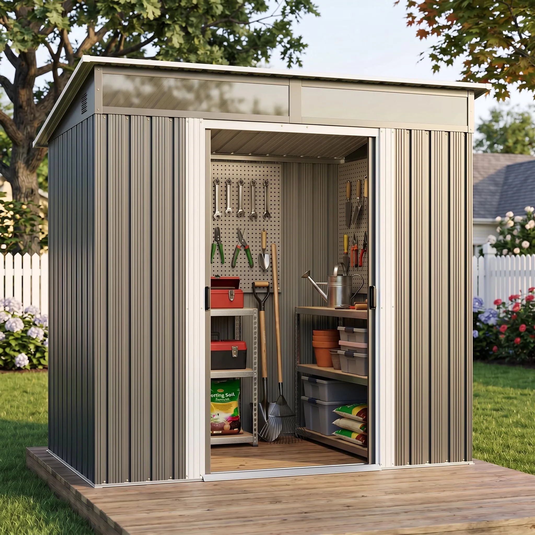 Essential Shed with Uv Resistant, Waterproof - Gray Alloy Steel for Patio Model 86EF52
