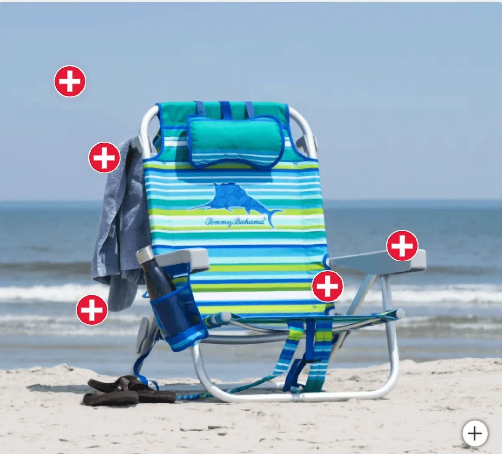 Classic Beach Chair with Adjustable, Folding, Safety Locking Hinges on Rear Legs - Multicolor Model CFC75C
