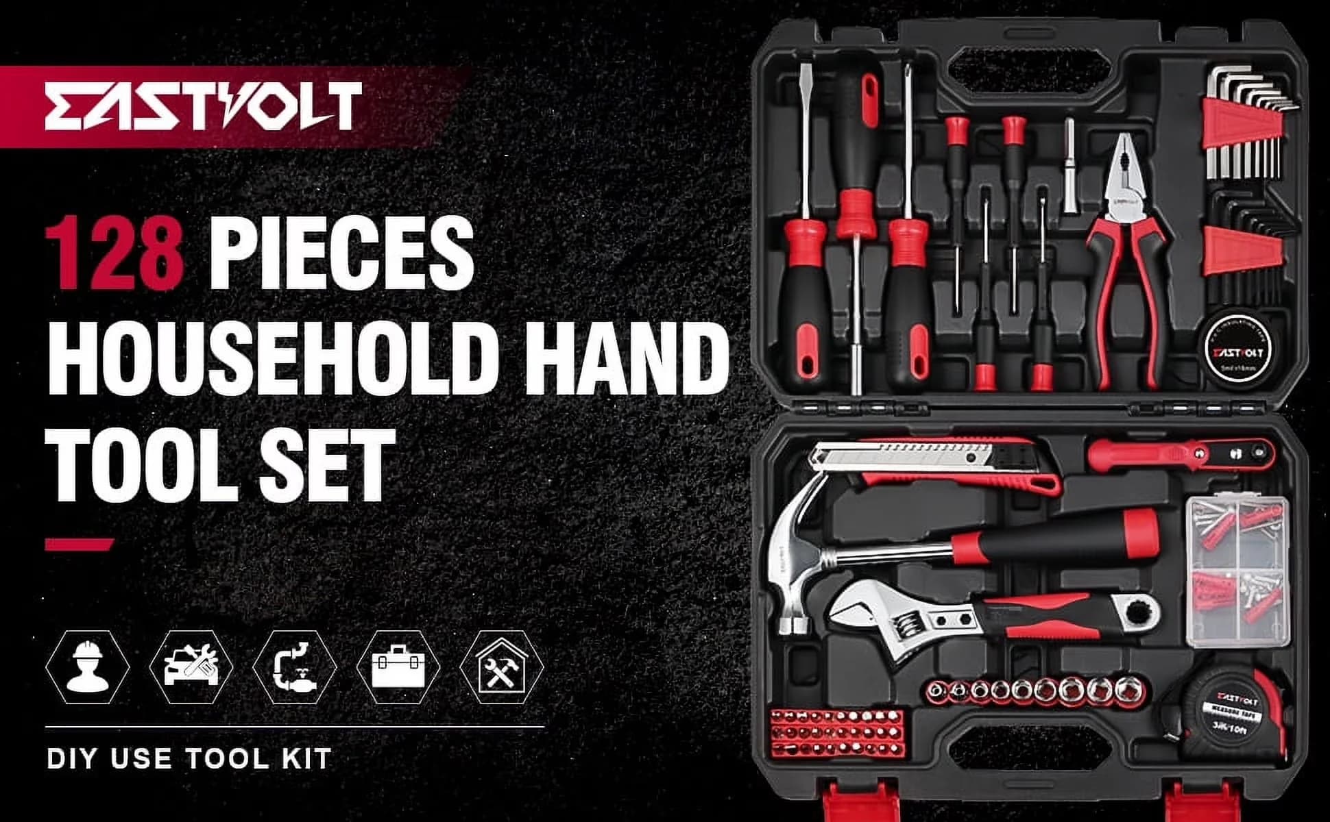 Versatile Hand Tool Set with Adjustable, 128-Piece Home Repair, Sets - Red Model CEB29E