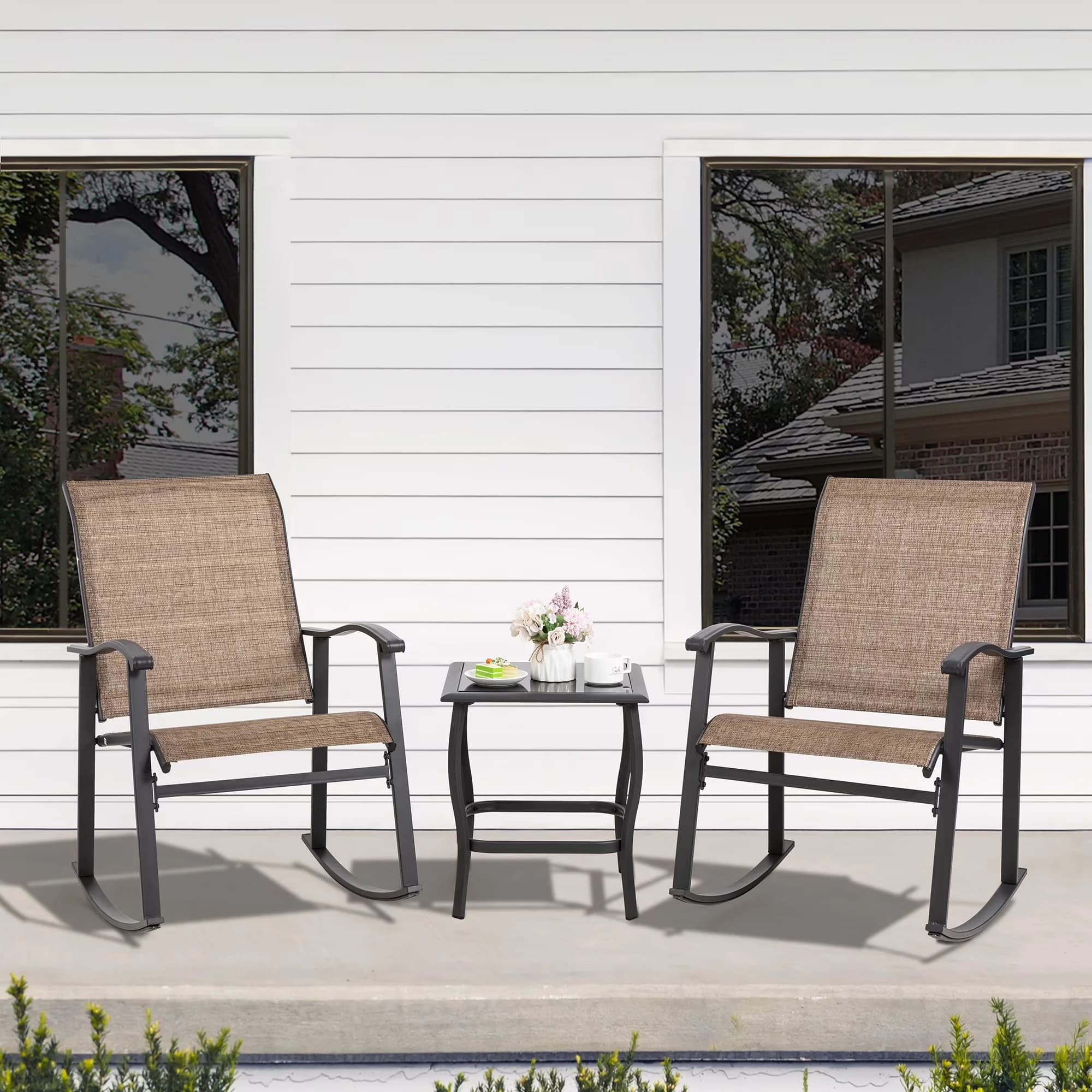 Stylish Patio Dining Set with Weather-Resistant, Package Weight: 41.8 lbs - Metal Brown Model 8C7A16