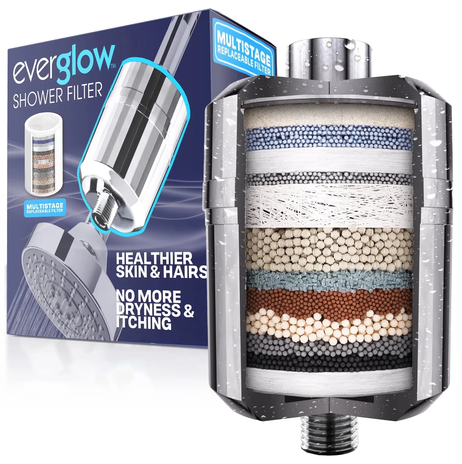 Reliable Shower Head with Filtered, Hardware Included, Metal - Metal Everglow Model 2D666E