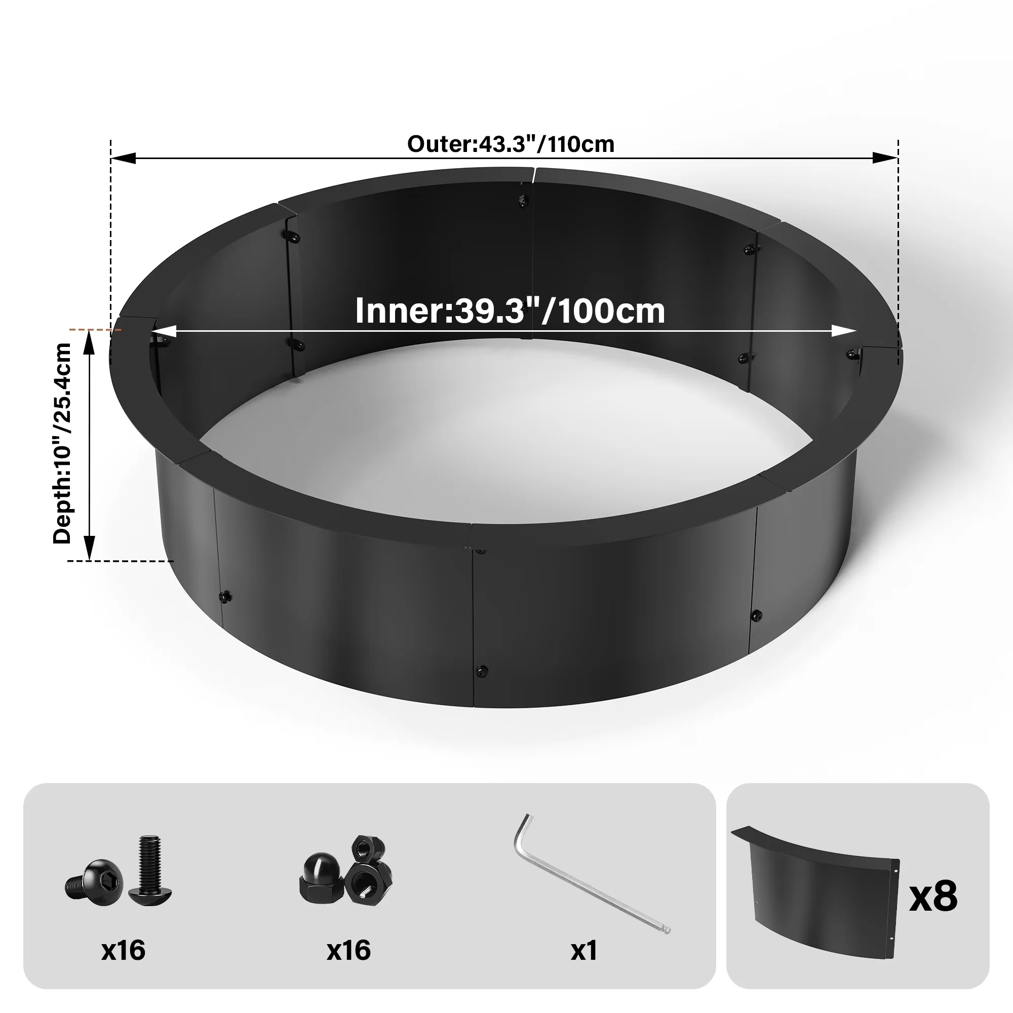 Essential Outdoor Heating with Rust Resistant, Shape: Round design., Round Fire Pit Ring Metal Steel - Steel Black Model 974A8E